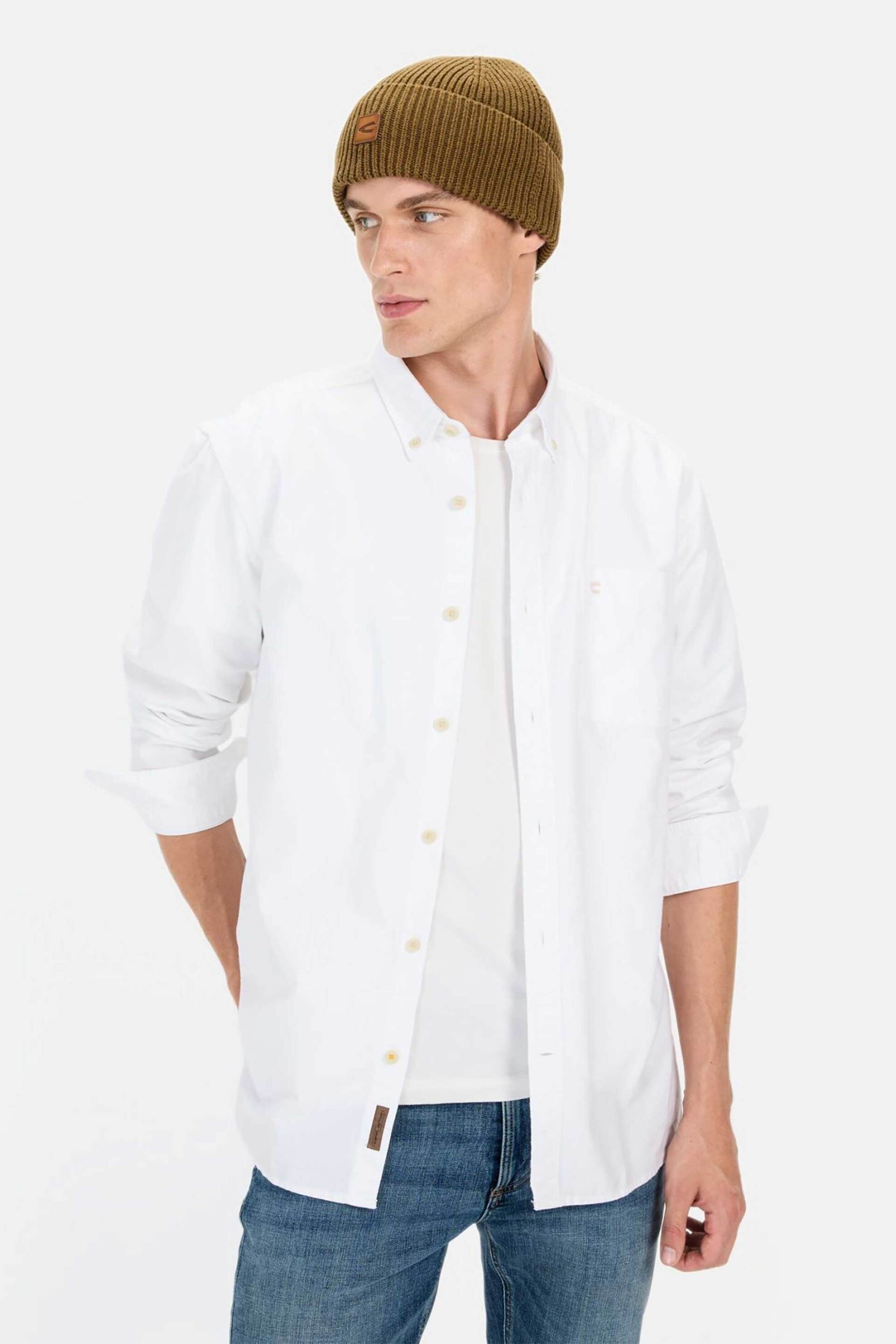 Camel Active ανδρικό πουκάμισο oxford button down με τσέπη και κεντημένο monogram Regular Fit - C261NOS-409101-9S01N Λευκό