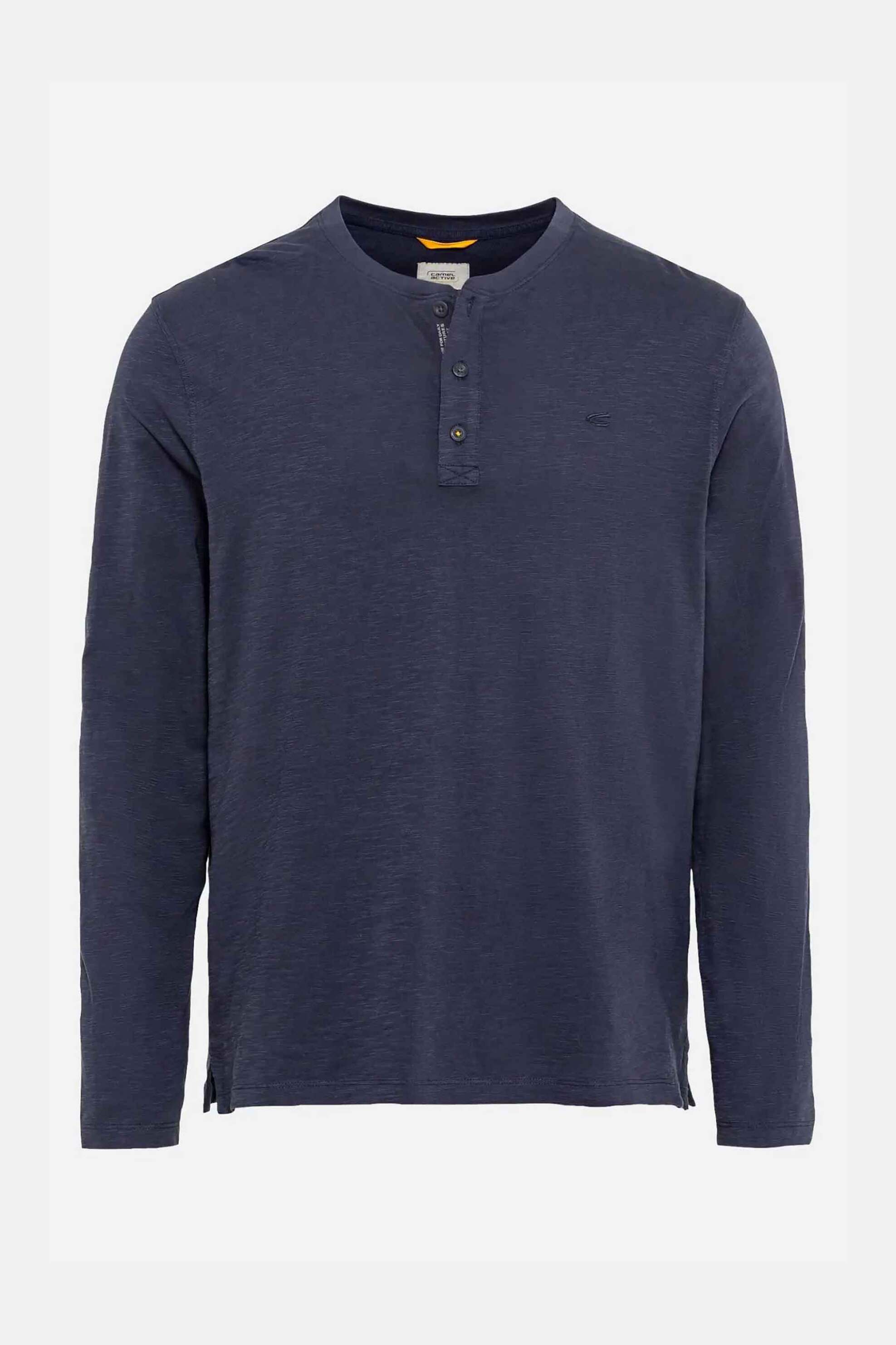 Camel Active Ανδρική Μακρυμάνικη Μπλούζα Henley με Κεντημένο Monogram Regular Fit - C261Nos-409371-9T85N Μπλε Σκούρο