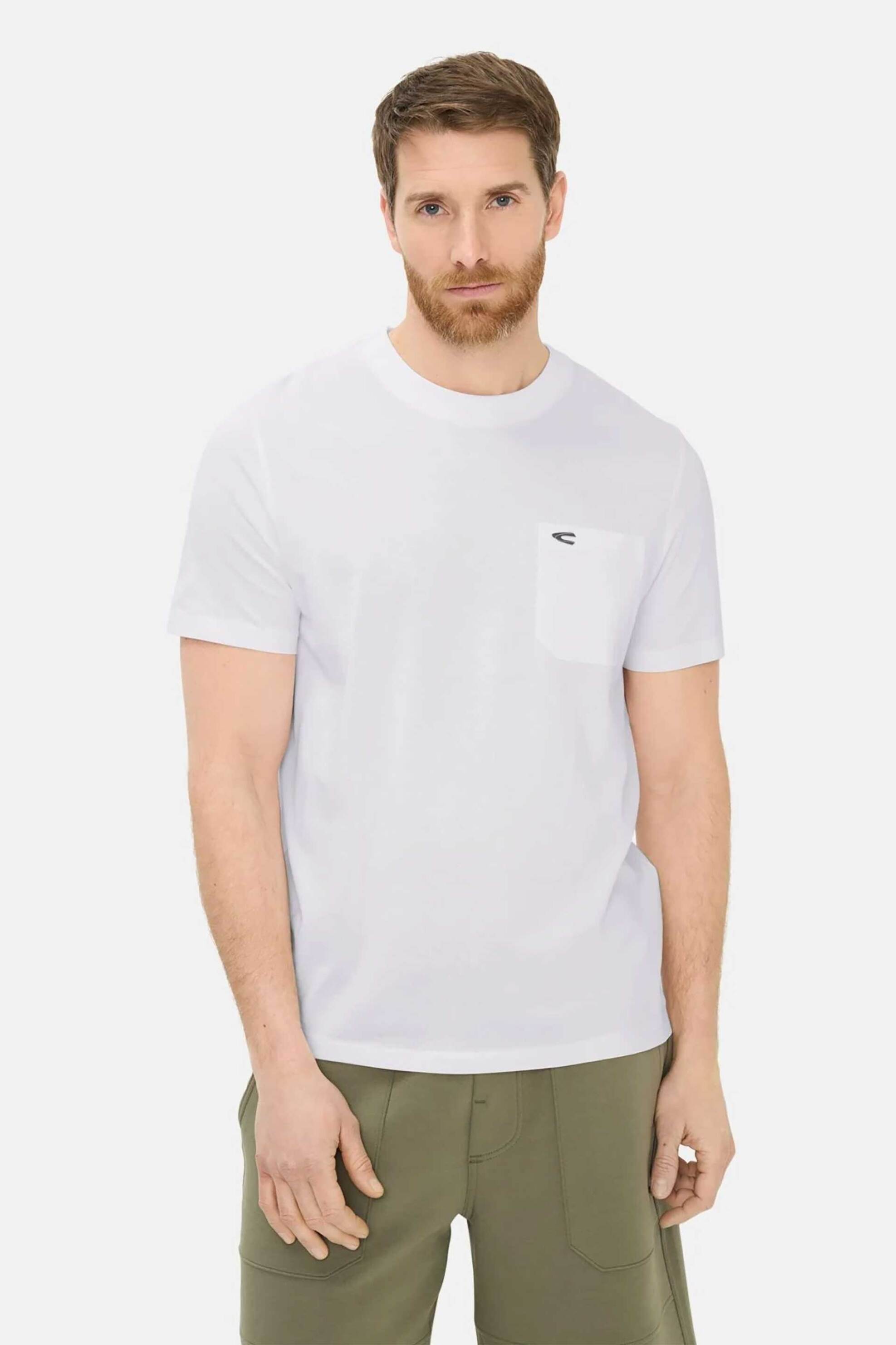 Camel Active ανδρικό T-shirt με τσέπη και κεντημένο monogram Regular Fit - C261-409700-7T28 Λευκό