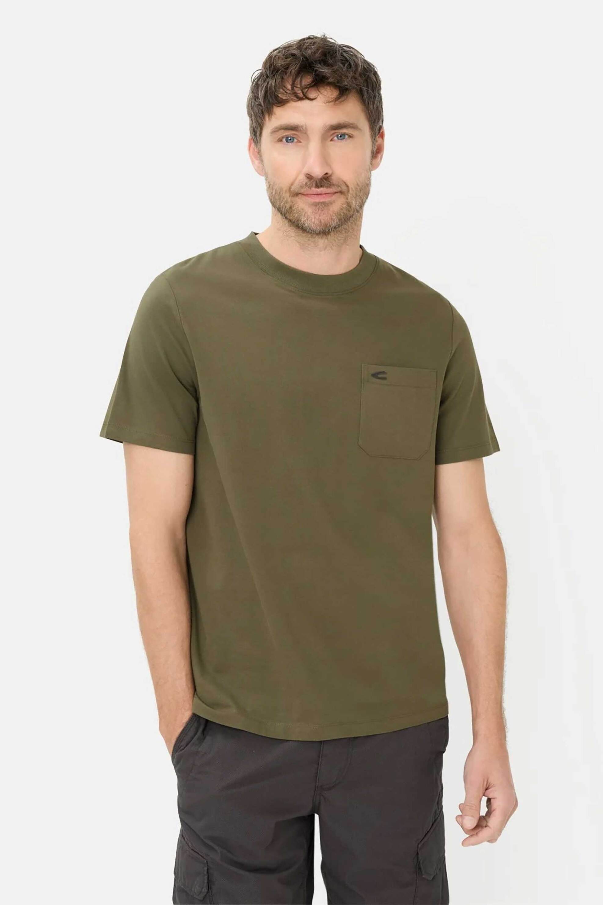 Camel Active ανδρικό T-shirt με τσέπη και κεντημένο monogram Regular Fit - C261-409700-7T28 Λαδί