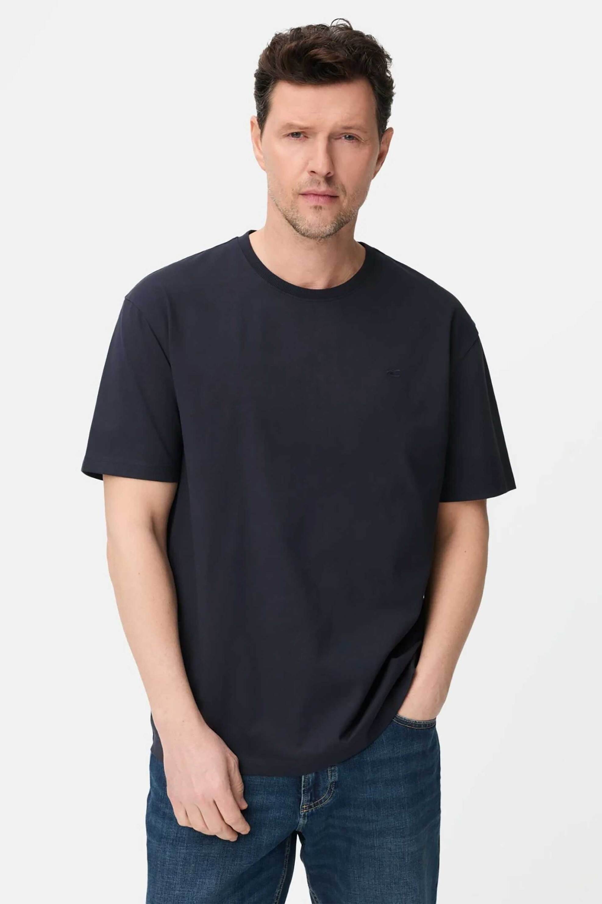 Camel Active ανδρικό T-shirt με κεντημένο monogram Relaxed Fit - C261-409700-7T30 Μπλε Σκούρο
