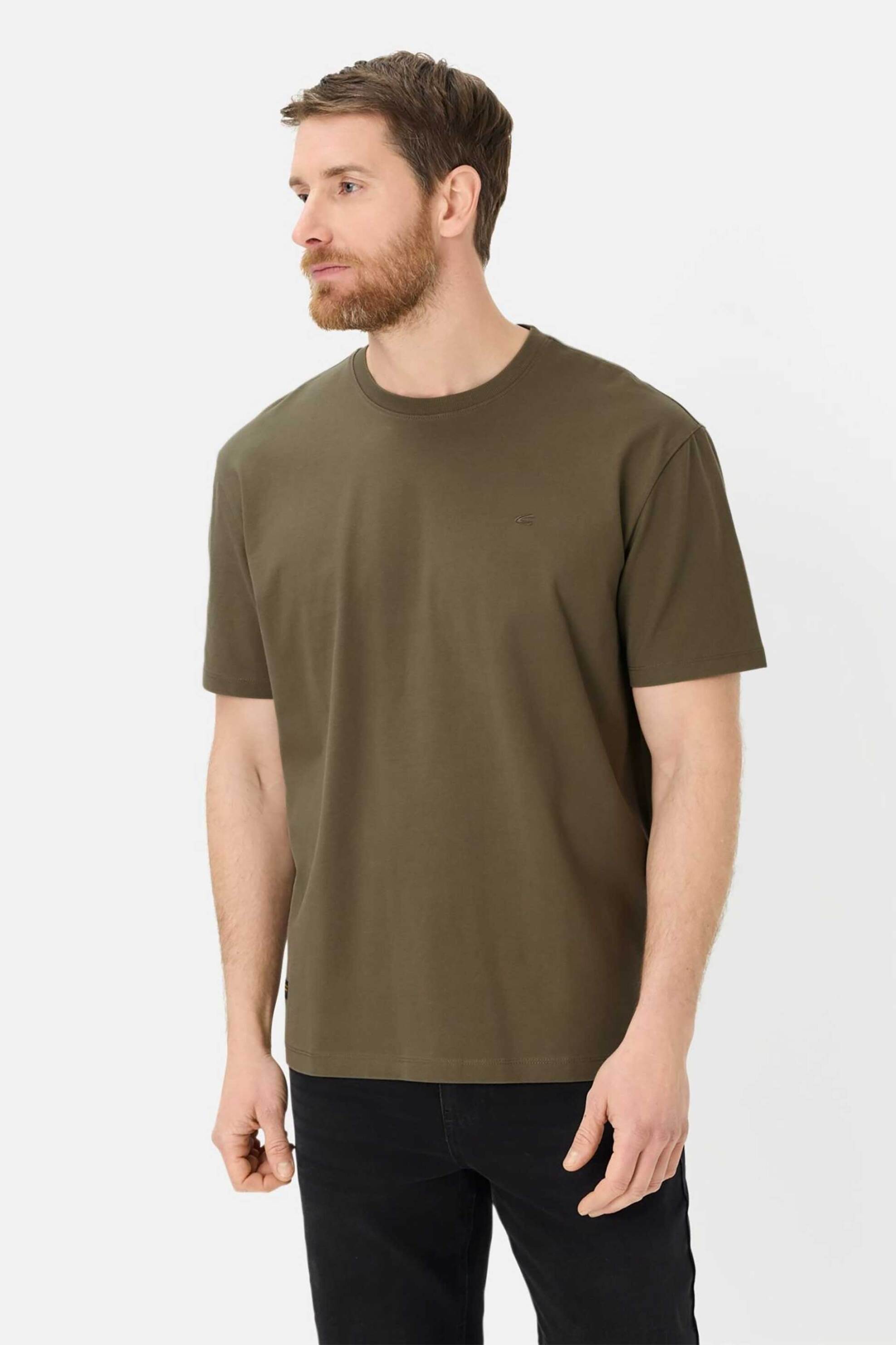 Camel Active ανδρικό T-shirt με κεντημένο monogram Relaxed Fit - C261-409700-7T30 Λαδί