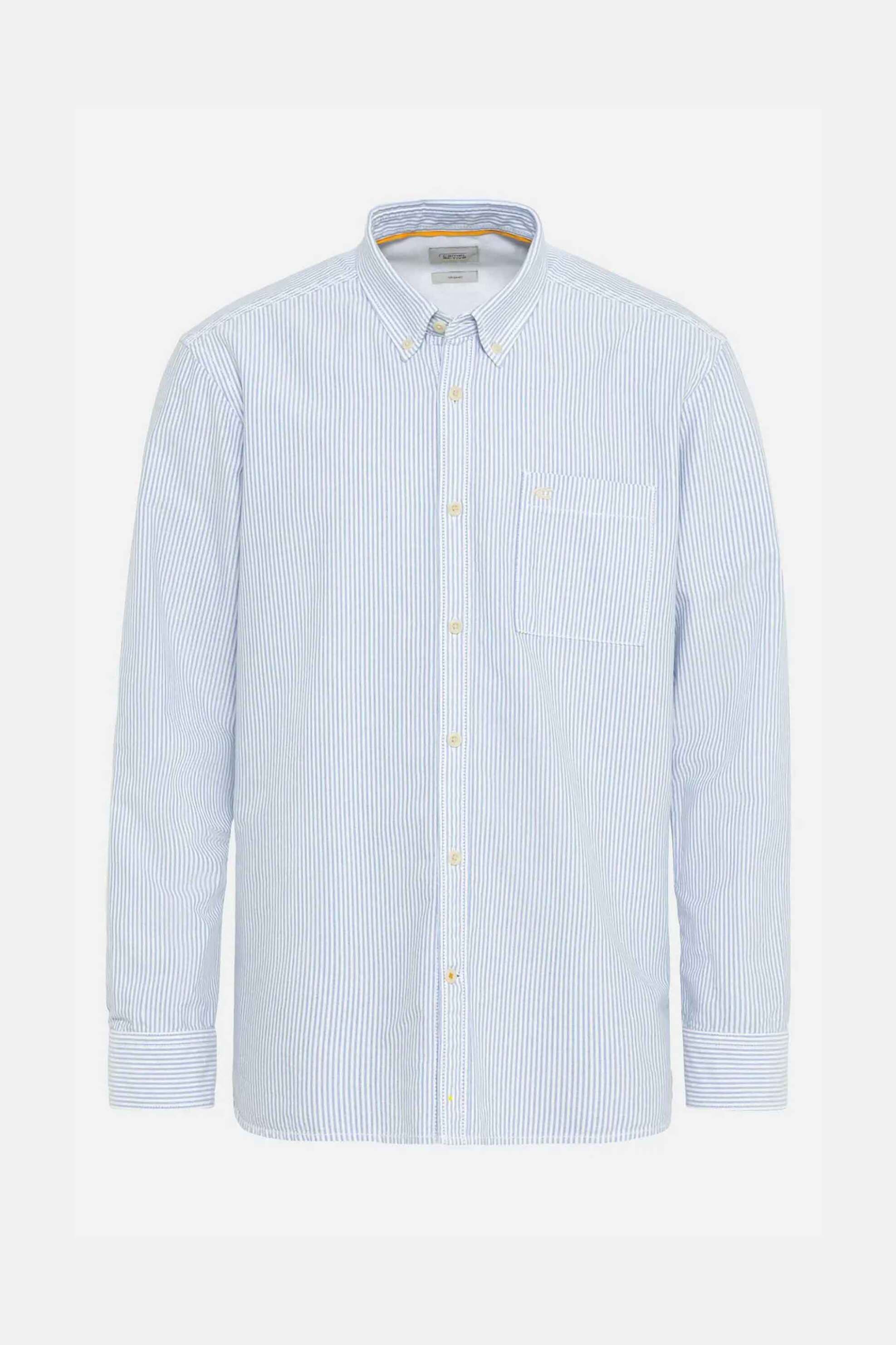 Camel Active Ανδρικό Πουκάμισο Oxford Button Down με Ριγέ Σχέδιο Και Τσέπη Κεντημένο Monogram Regular Fit - C261Nos-409102-9S02N Μπλε Ανοιχτό