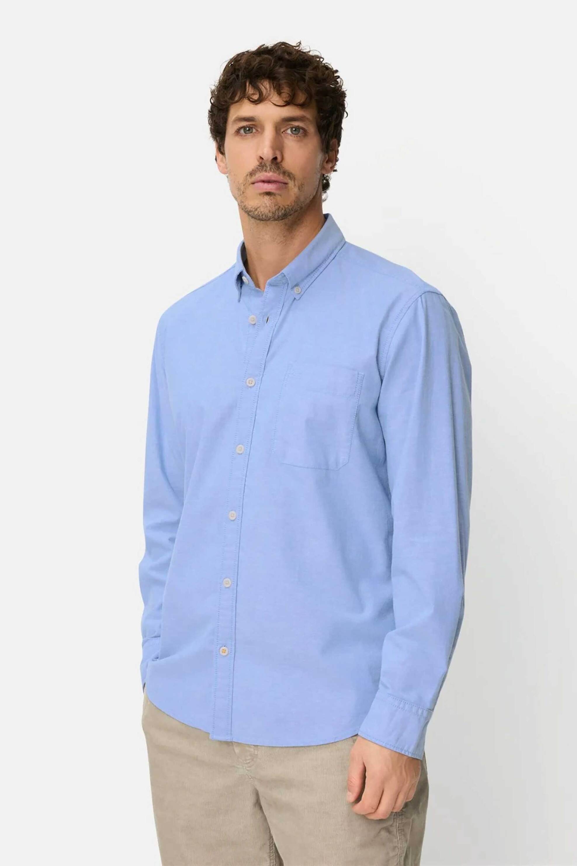 Camel Active ανδρικό πουκάμισο oxford button down με τσέπη και κεντημένο monogram Regular Fit - C261NOS-409105-9S05 Μπλε Ανοιχτό