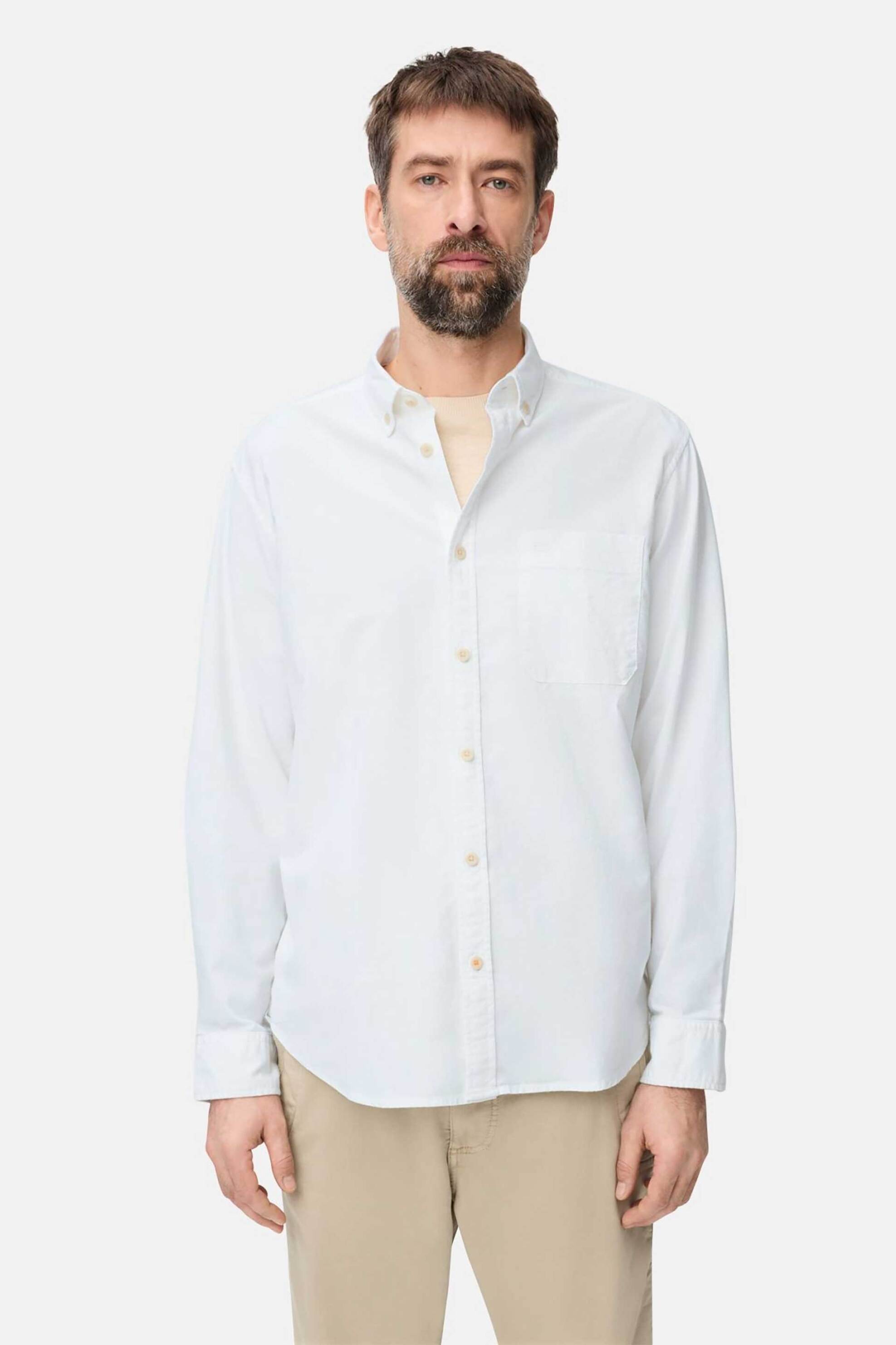 Camel Active ανδρικό πουκάμισο oxford button down με τσέπη και κεντημένο monogram Regular Fit - C261NOS-409105-9S05 Λευκό