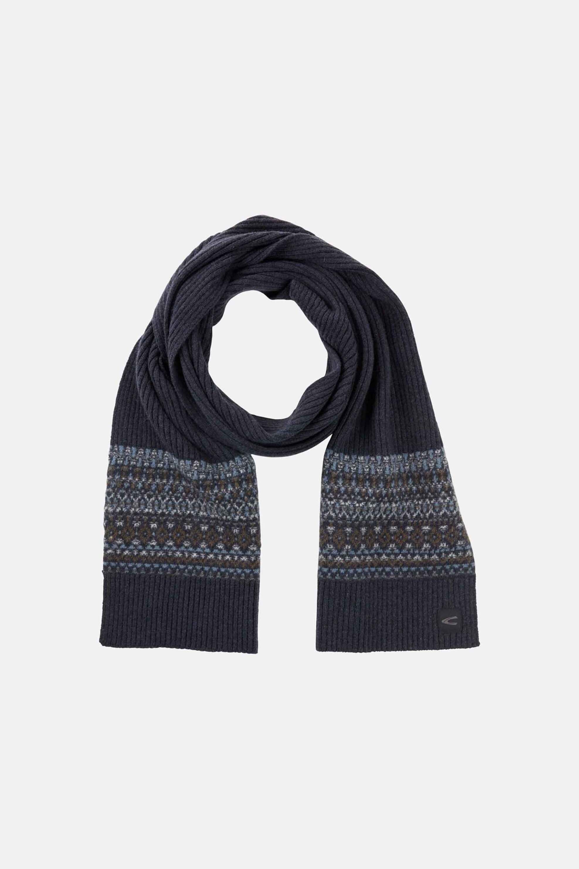 Camel Active ανδρικό μάλλινο κασκόλ ribbed με σχέδιο - C252-407530-6V53 Μπλε Σκούρο