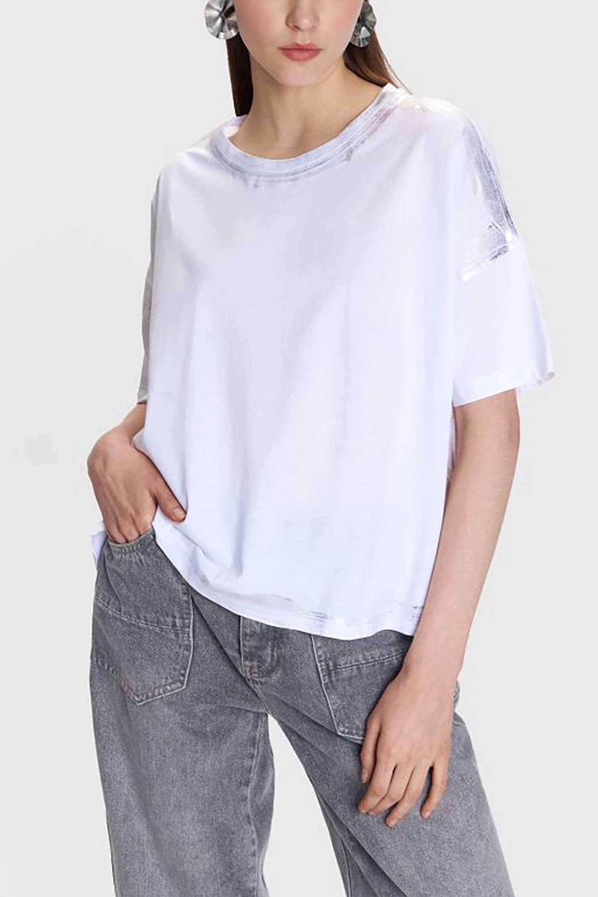  ALE γυναικείο T-shirt με shiny λεπτομέρειες - 8921182 Λευκό 2025
