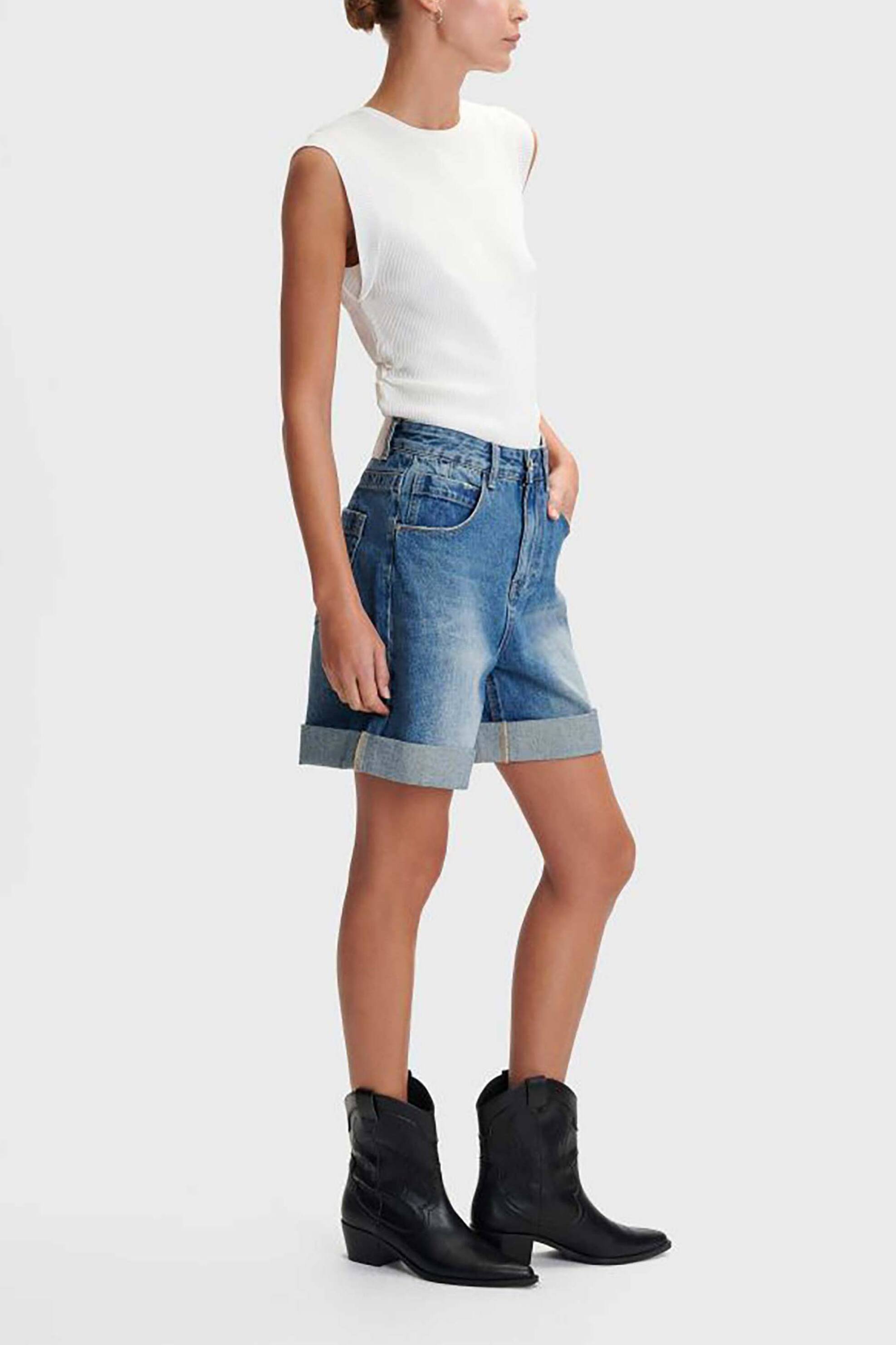  'ALE γυναικεία denim βερμούδα πεντάτσεπη με ρεβέρ και ξεβαμμένη όψη - 8920570 Denim Blue 2025