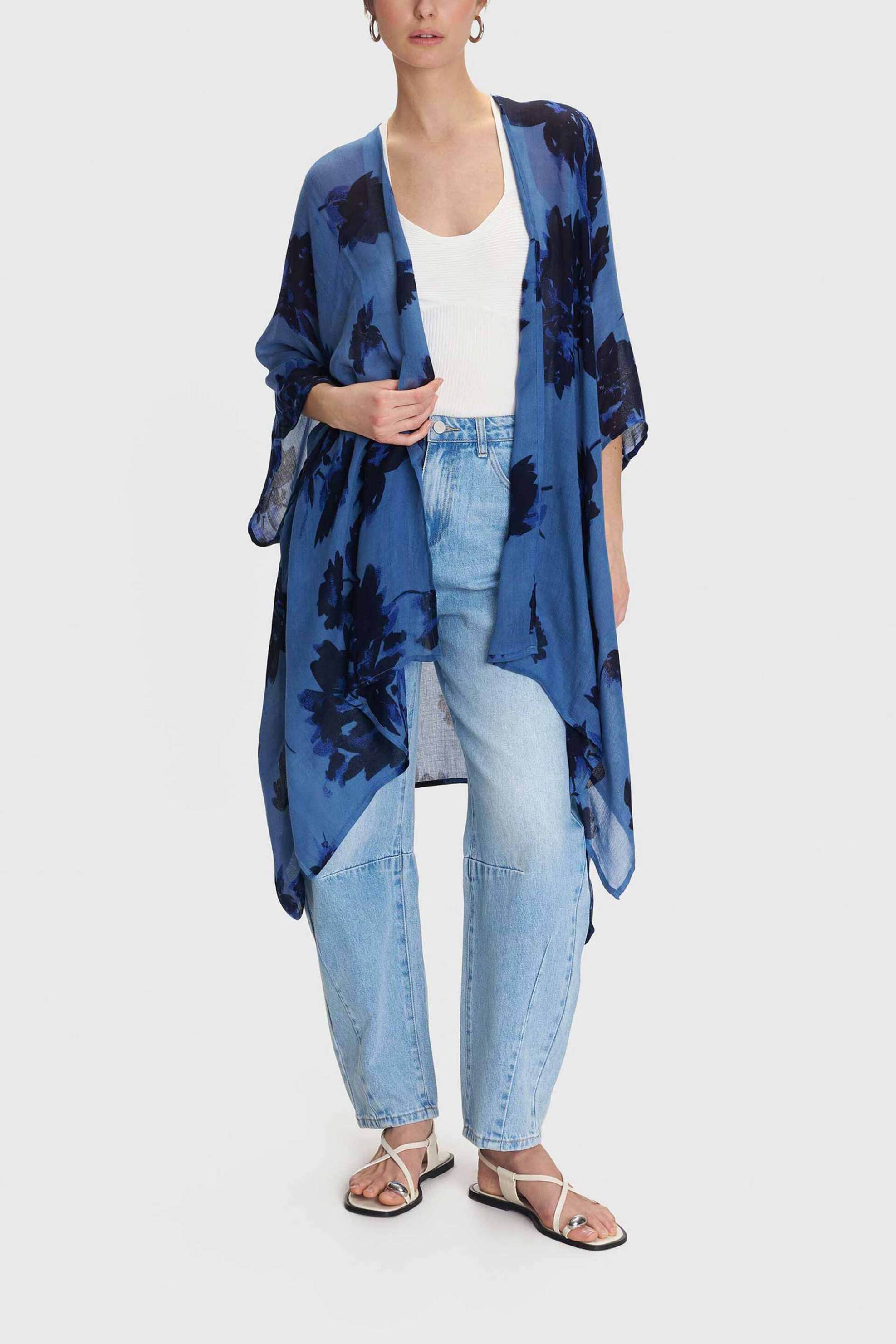 'ALE 'ALE γυναικείο κιμονό με floral print - 8921296 Μπλε