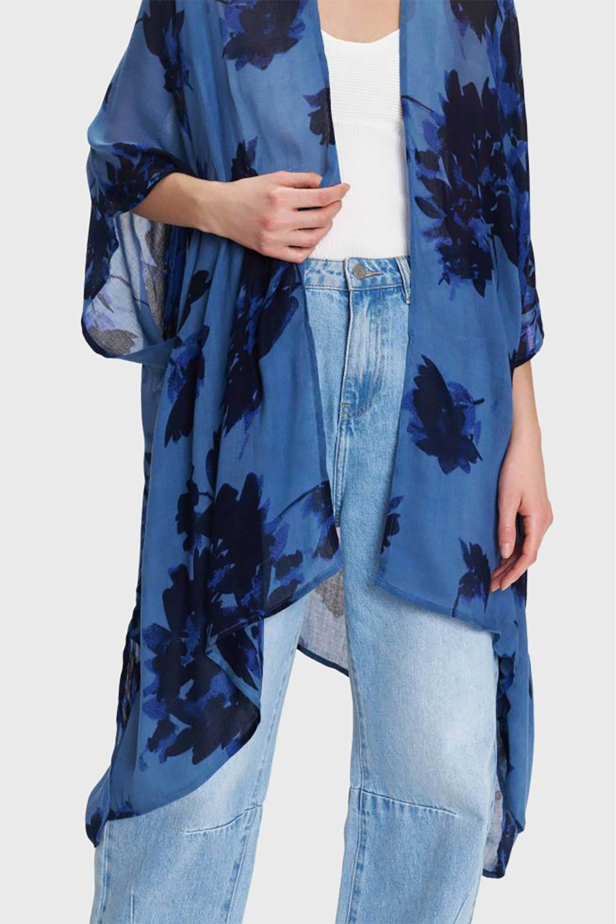 'ALE γυναικείο κιμονό με floral print - 8921296 Μπλε φωτογραφία