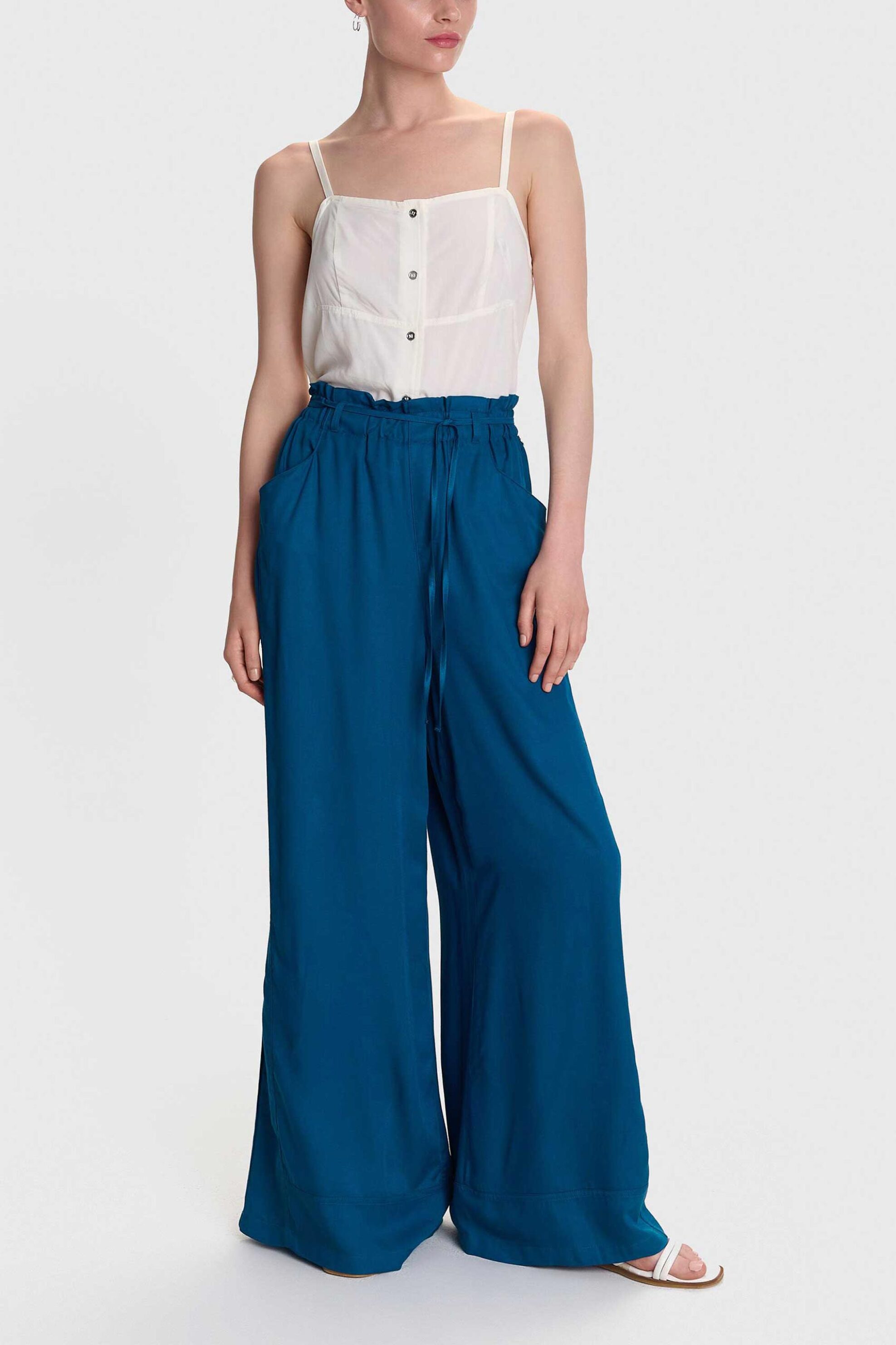 'ALE 'ALE γυναικεία παντελόνα μονόχρωμη Loose Fit - 8920987C Μπλε