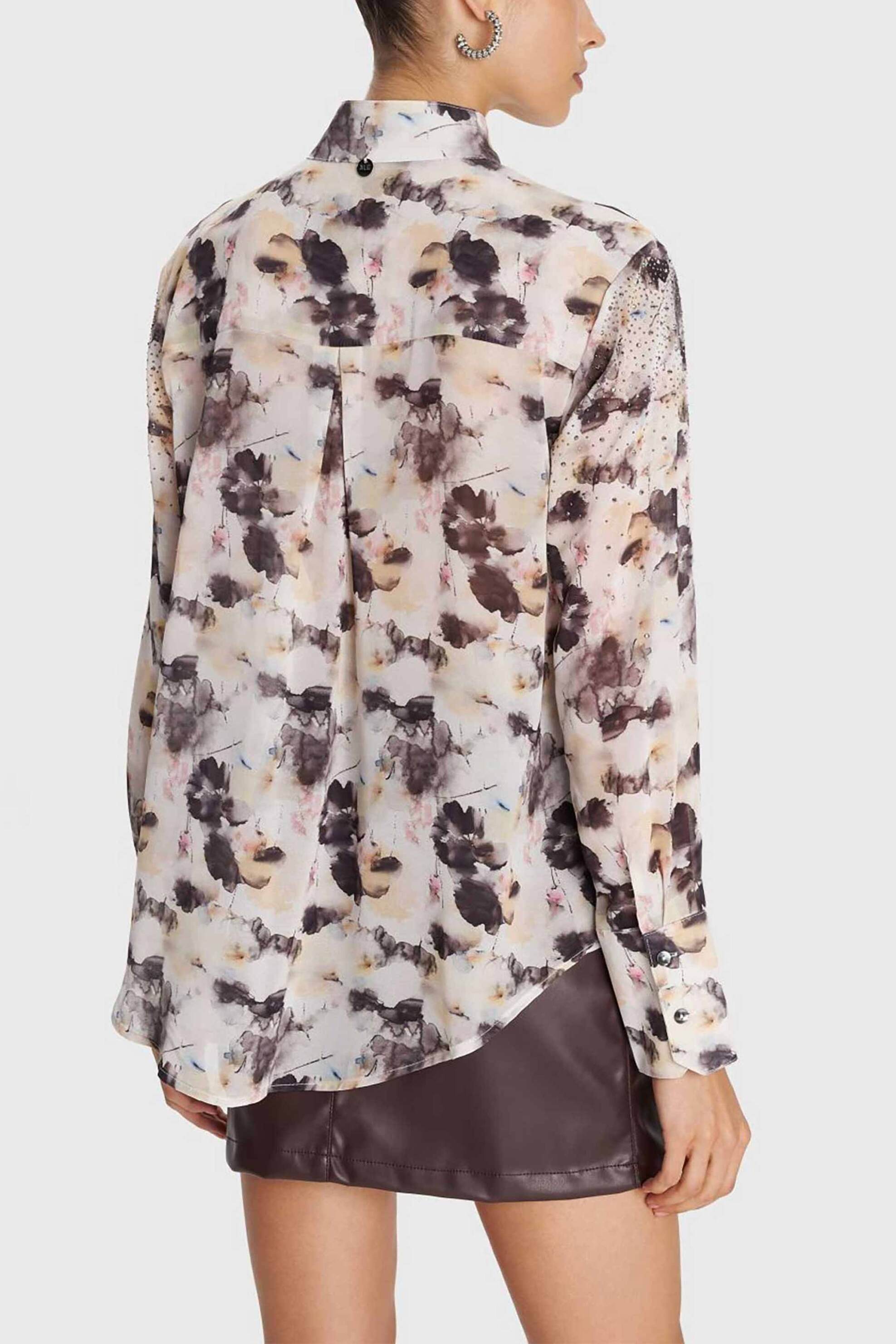 'ALE γυναικείο πουκάμισο με floral print και στρας - 8921629 Εκρού φωτογραφία