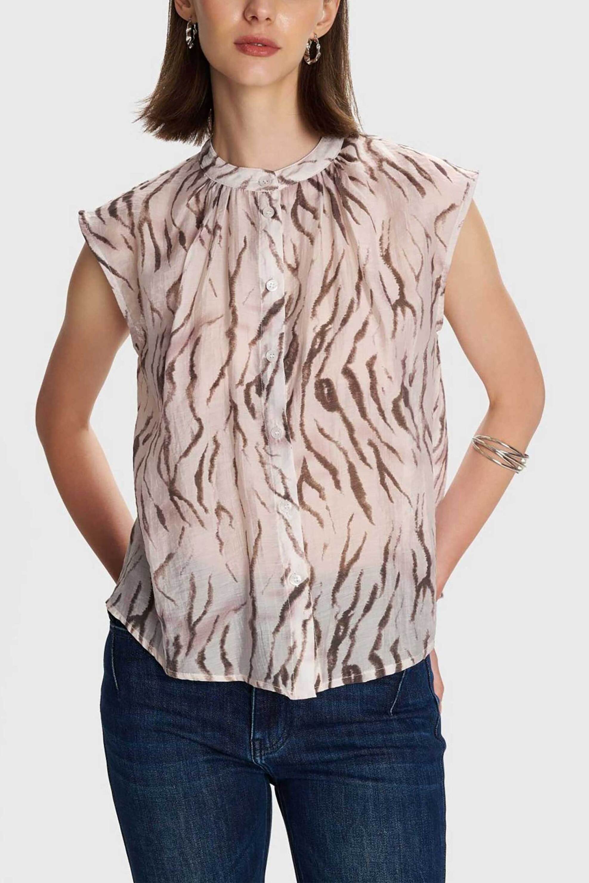 'ALE 'ALE γυναικείο πουκάμισο αμάνικο με animal print - 8922388 Εκρού