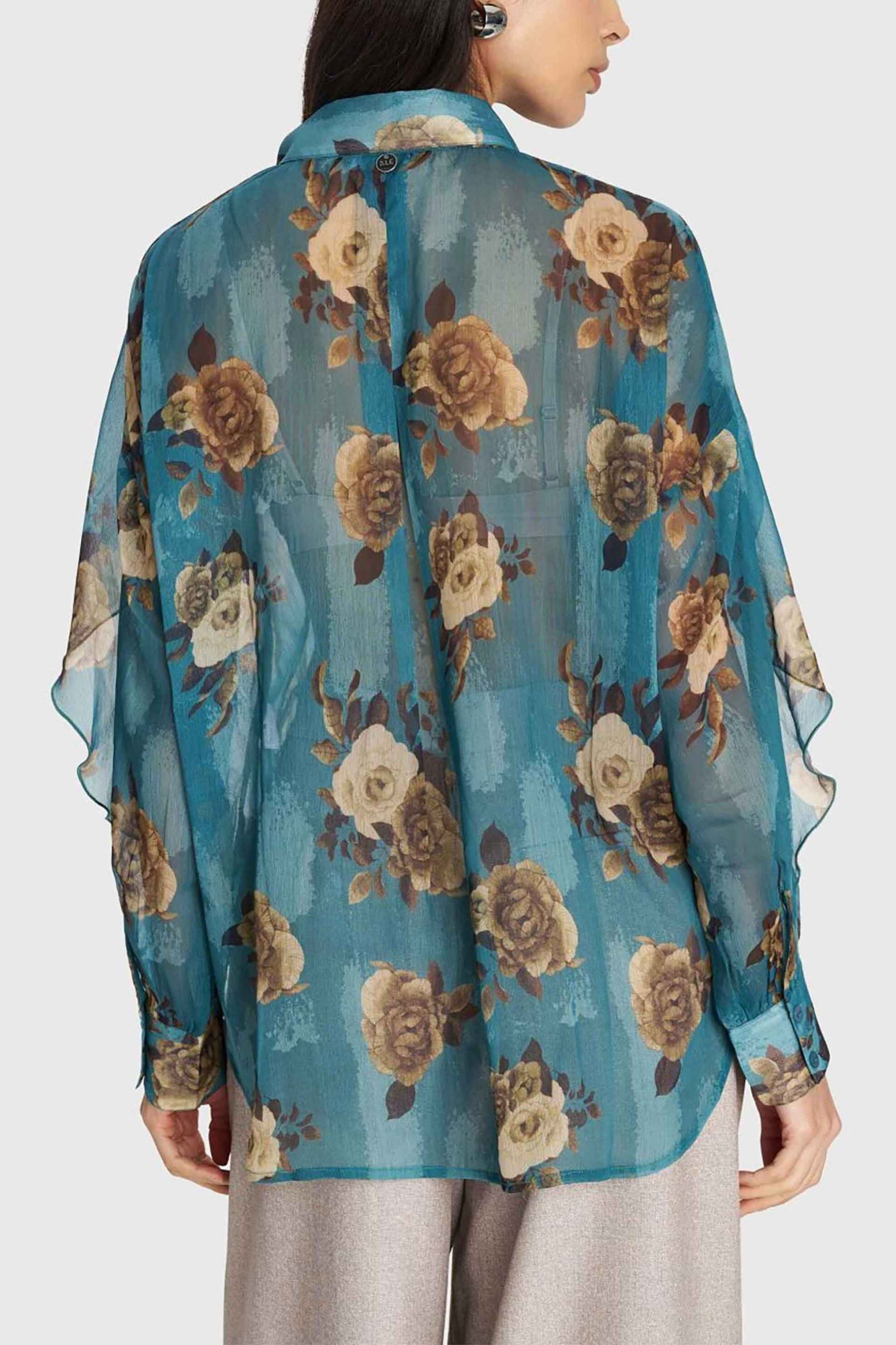 'ALE γυναικείο πουκάμισο με floral print - 8922115 Πετρόλ φωτογραφία