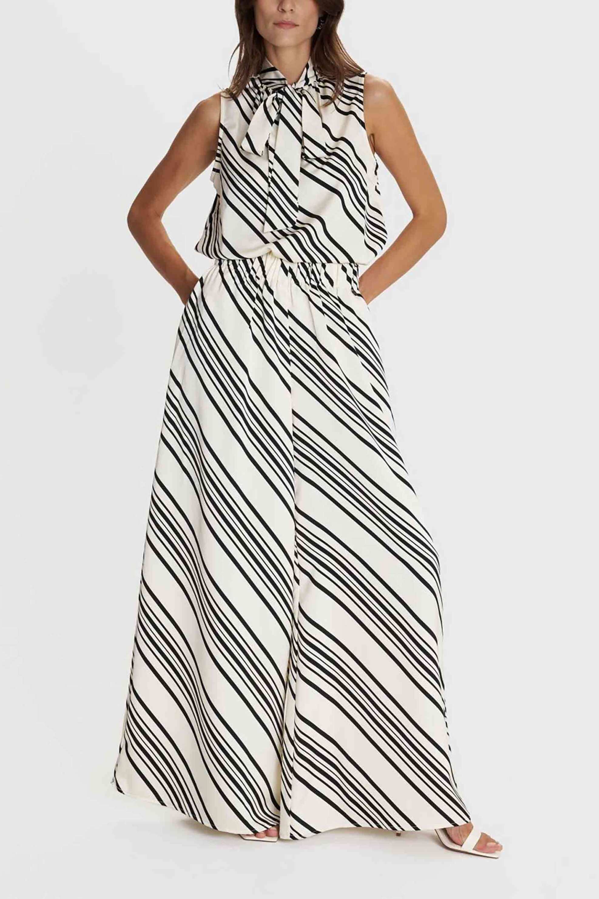 'ALE 'ALE γυναικείο παντελόνι με ριγέ print Wide Leg - 8921635 Κρέμ