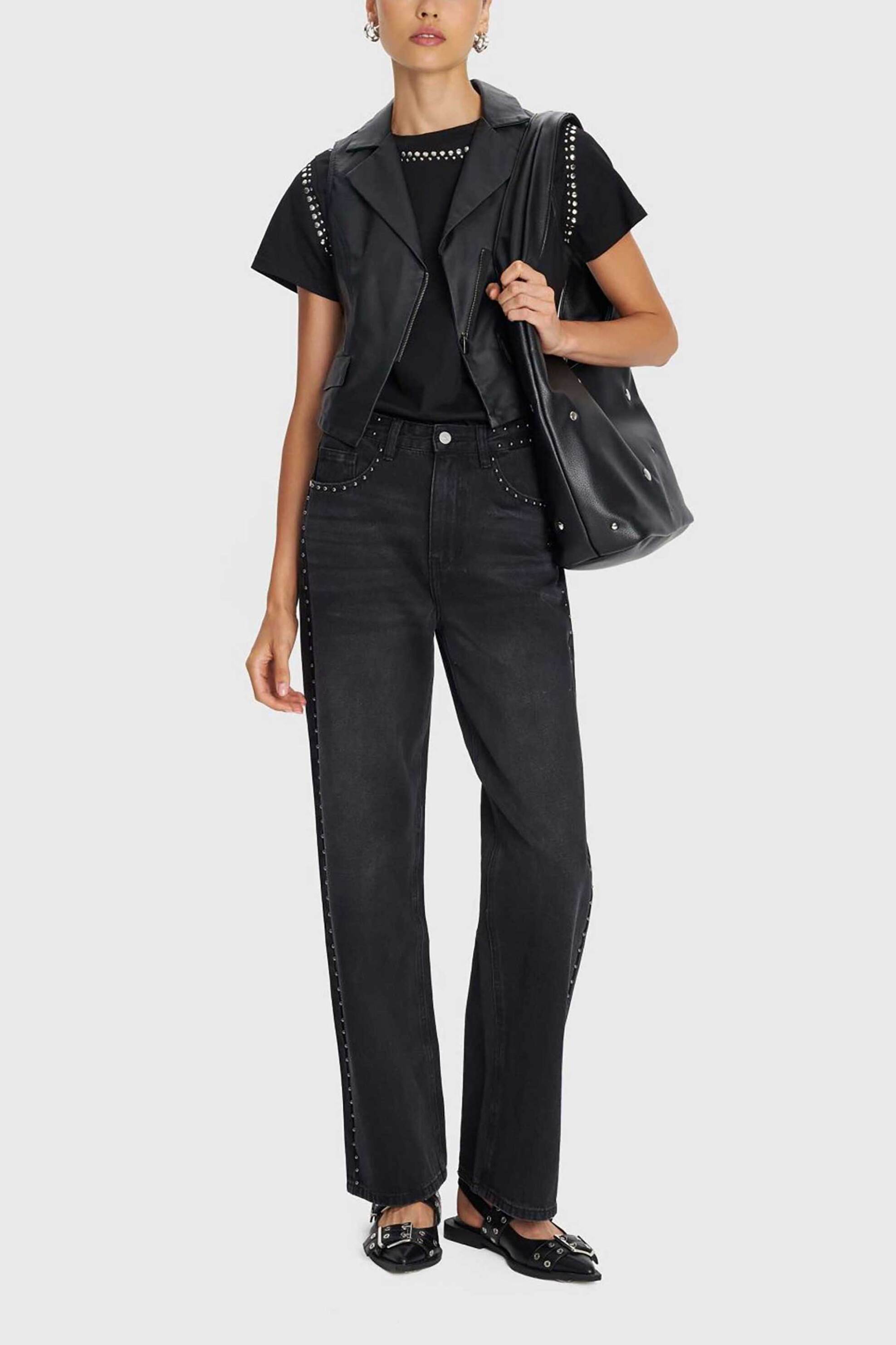 'ALE 'ALE γυναικείο τζιν παντελόνι πεντάτσεπο με τρουκς Straight Fit - 8921656 Μαύρο