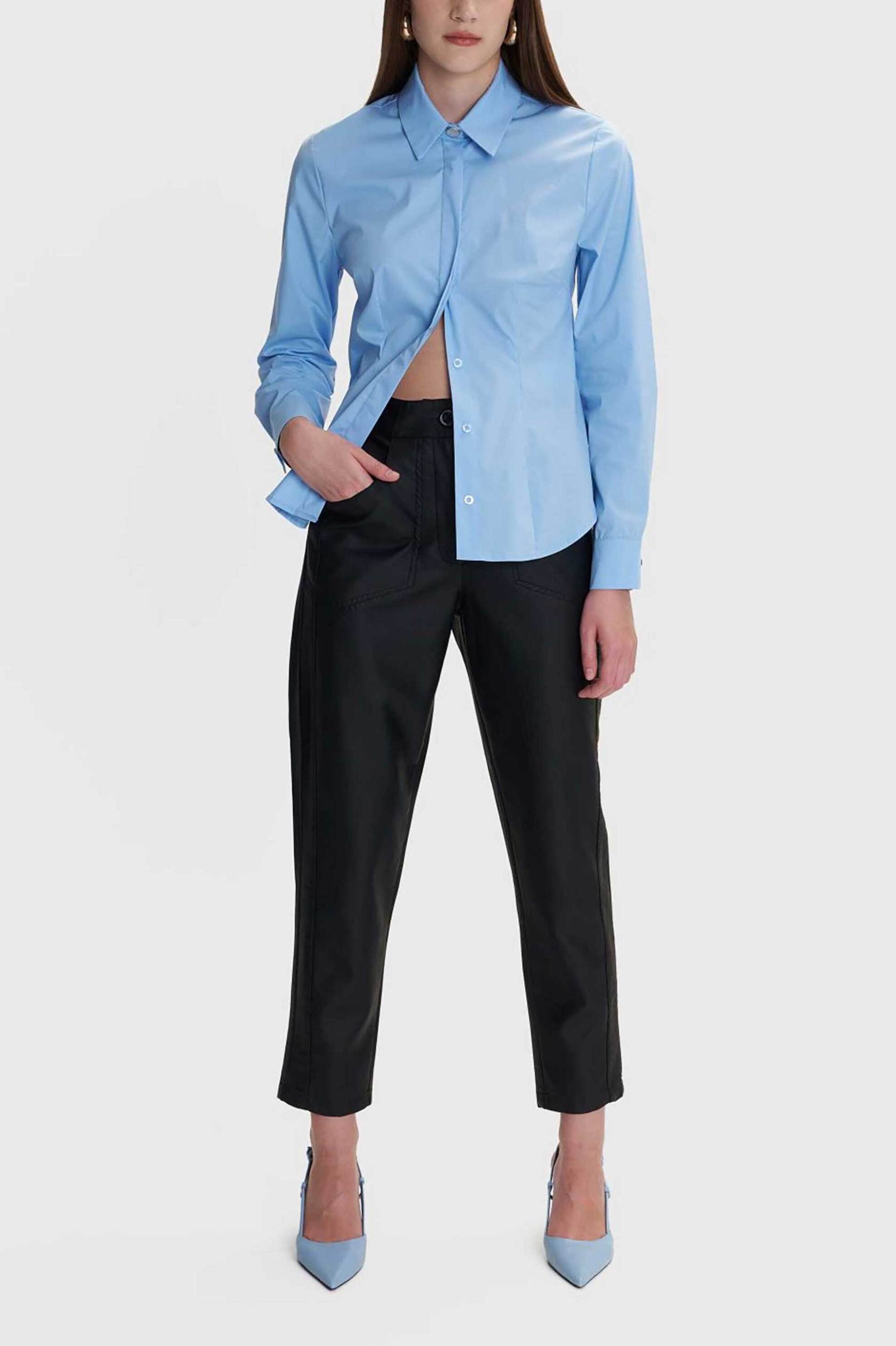 'ALE γυναικείο πουκάμισο μονόχρωμο - 8922547 Σιελ φωτογραφία