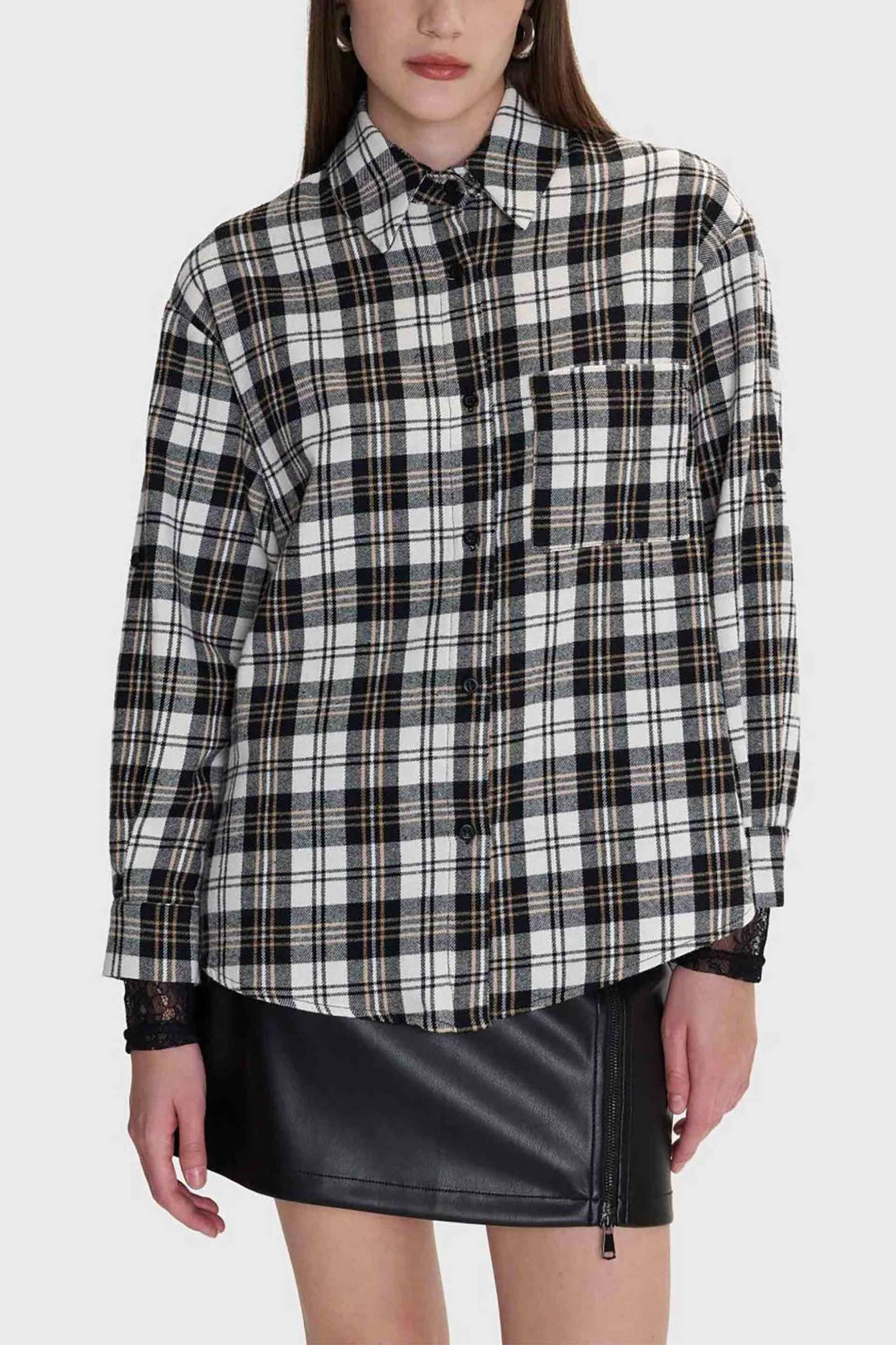 'ALE γυναικείο πουκάμισο με καρό σχέδιο και λεπτομέρειες δαντέλας