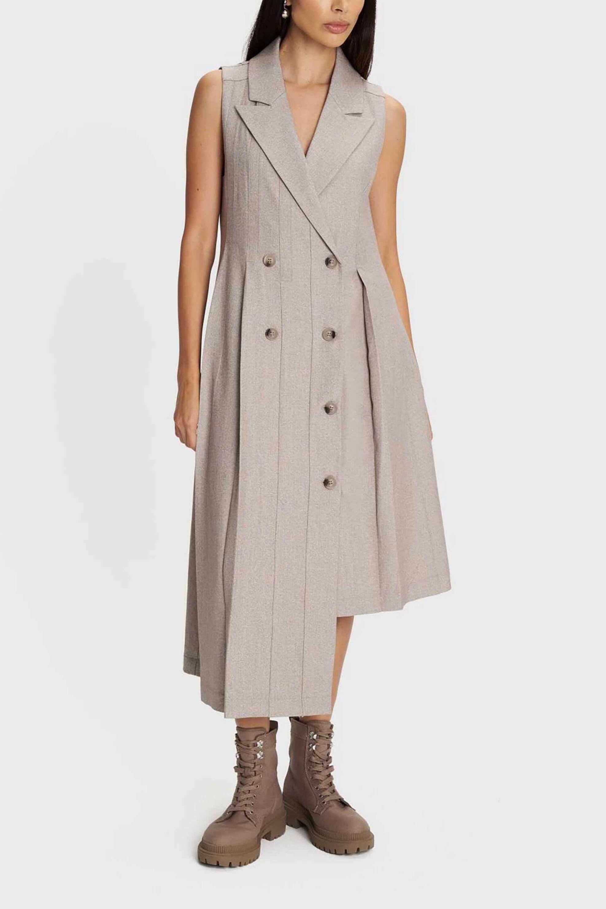 'ALE γυναικείο midi φόρεμα αμάνικο ασύμμετρο μονόχρωμο