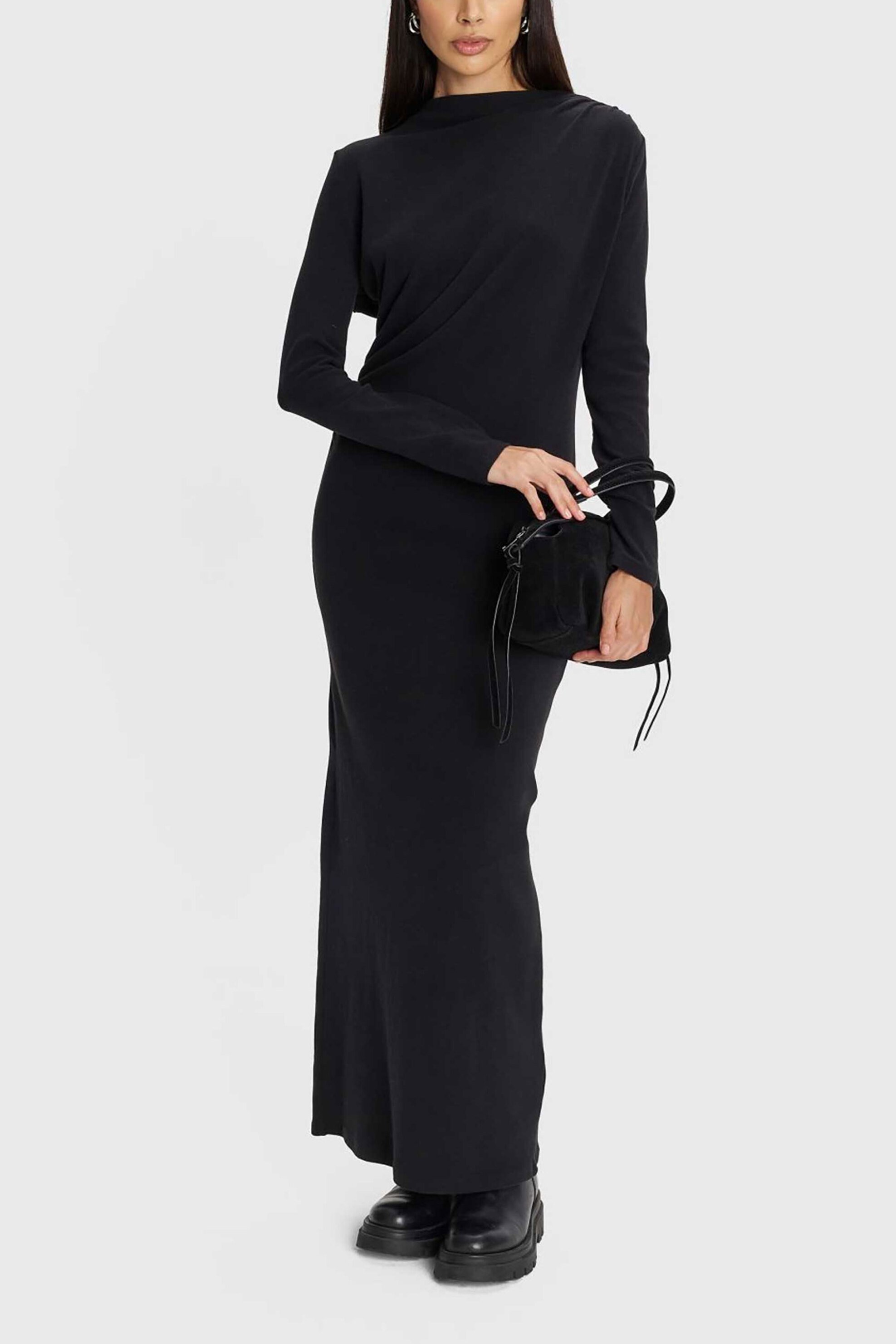 'ALE γυναικείο maxi φόρεμα με σούρες μονόχρωμο