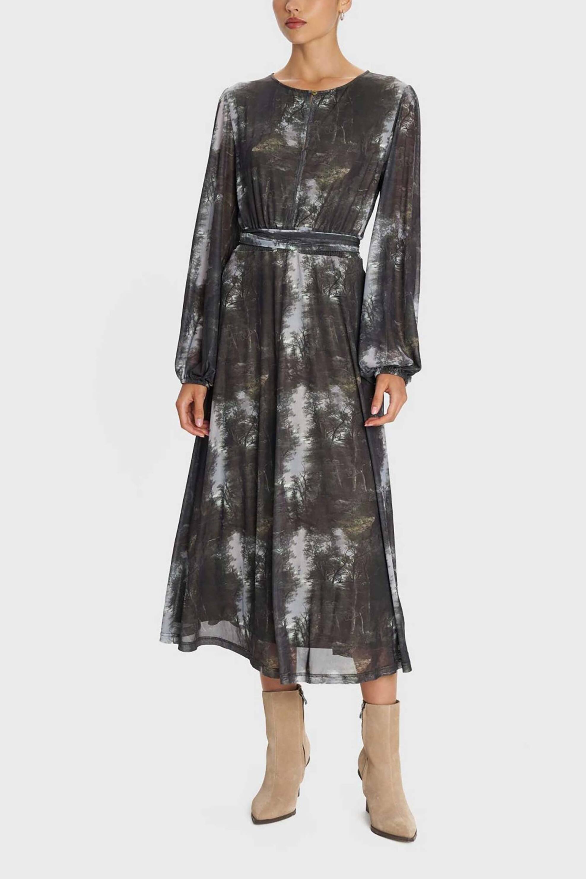 'ALE 'ALE γυναικείο maxi φόρεμα με διαφάνεια και all-over print - 8921631 Γκρι