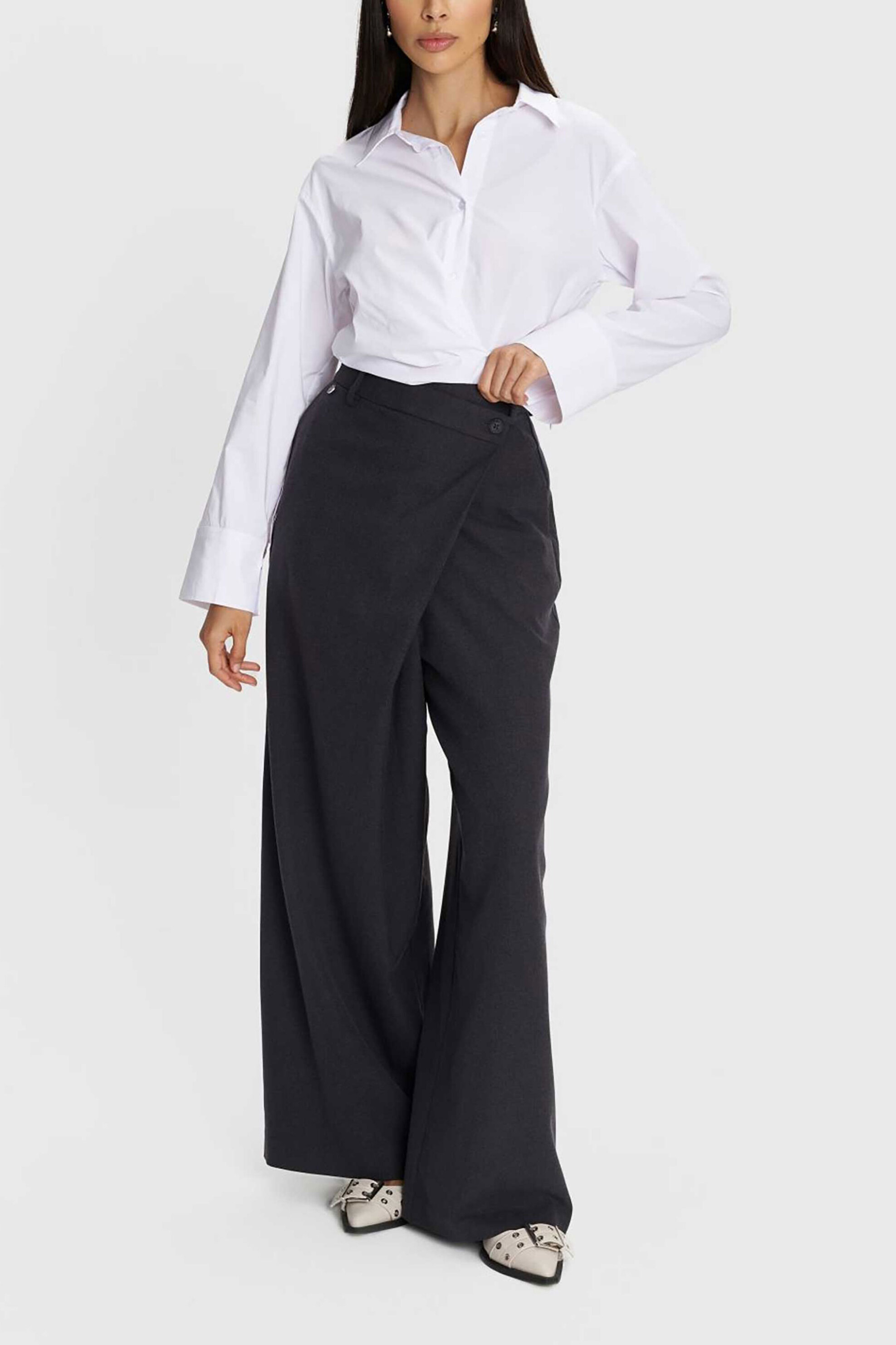 'ALE 'ALE γυναικείο παντελόνι σε φαρδιά γραμμή - 8921506 Γκρι Σκούρο