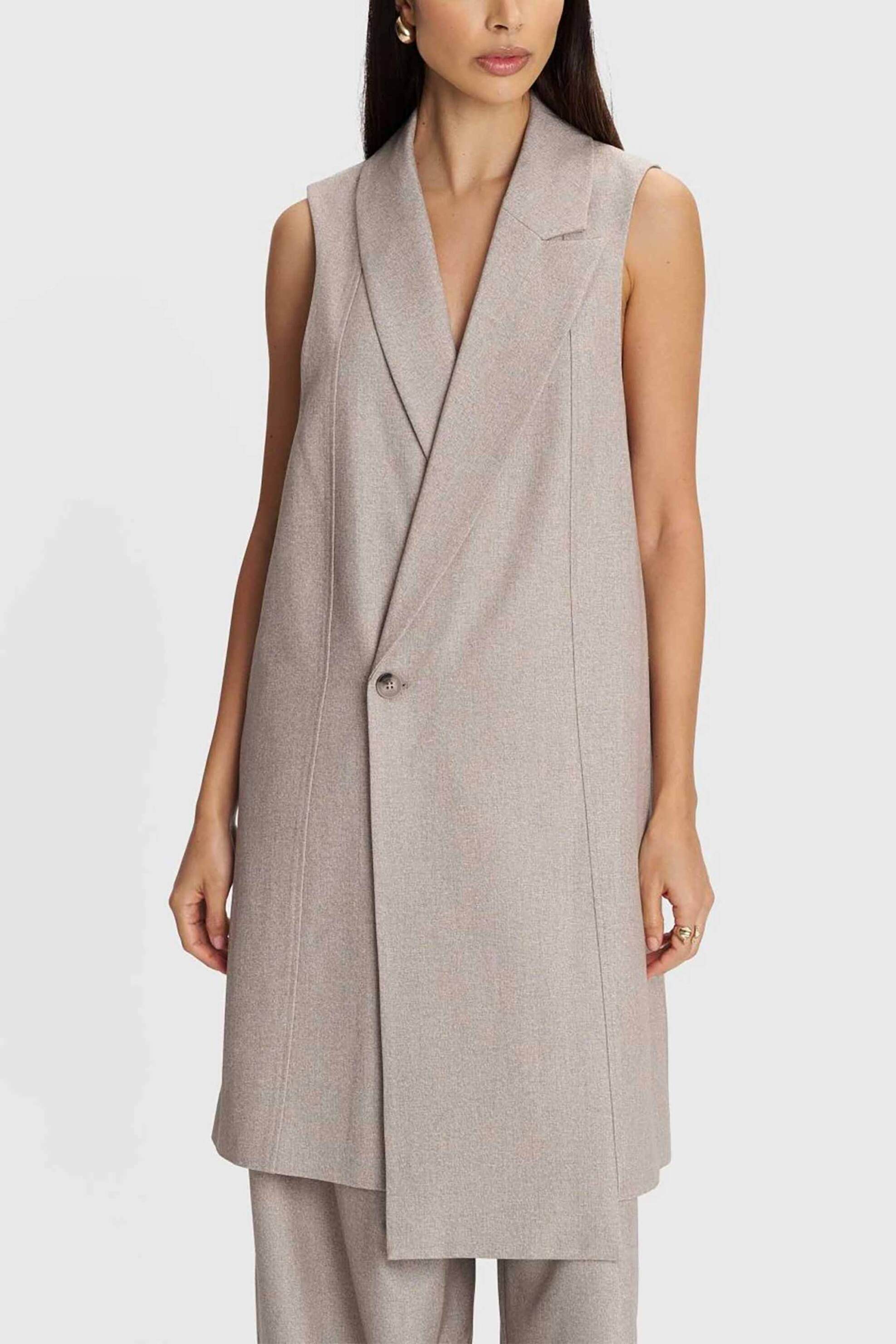 'ALE 'ALE γυναικείο μακρύ αμάνικο γιλέκο - 8921507 Εκρού