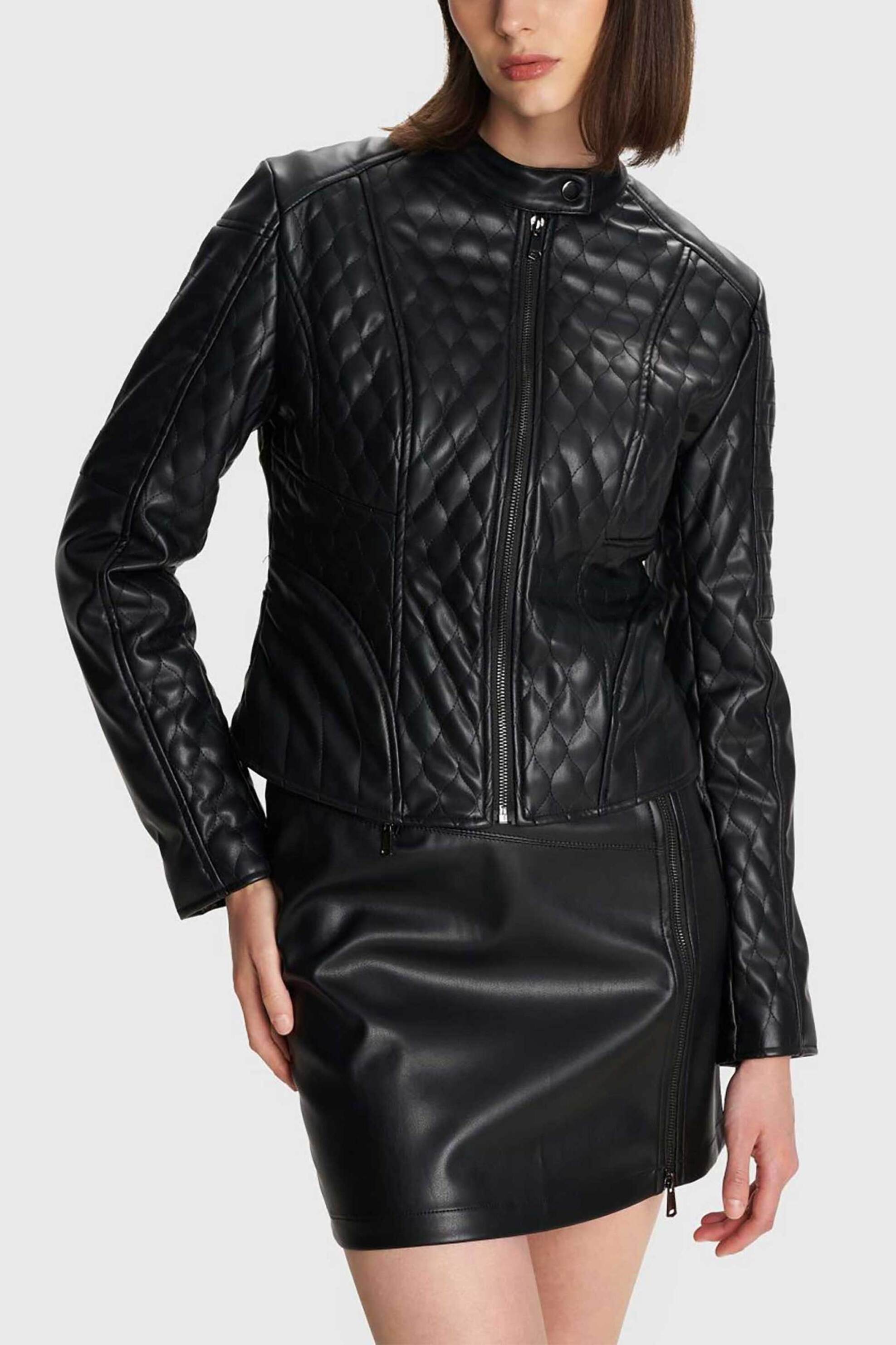 'ALE 'ALE γυναικείο μπουφάν με καπιτονέ σχέδιο και faux δέρμα - 8921740 Μαύρο