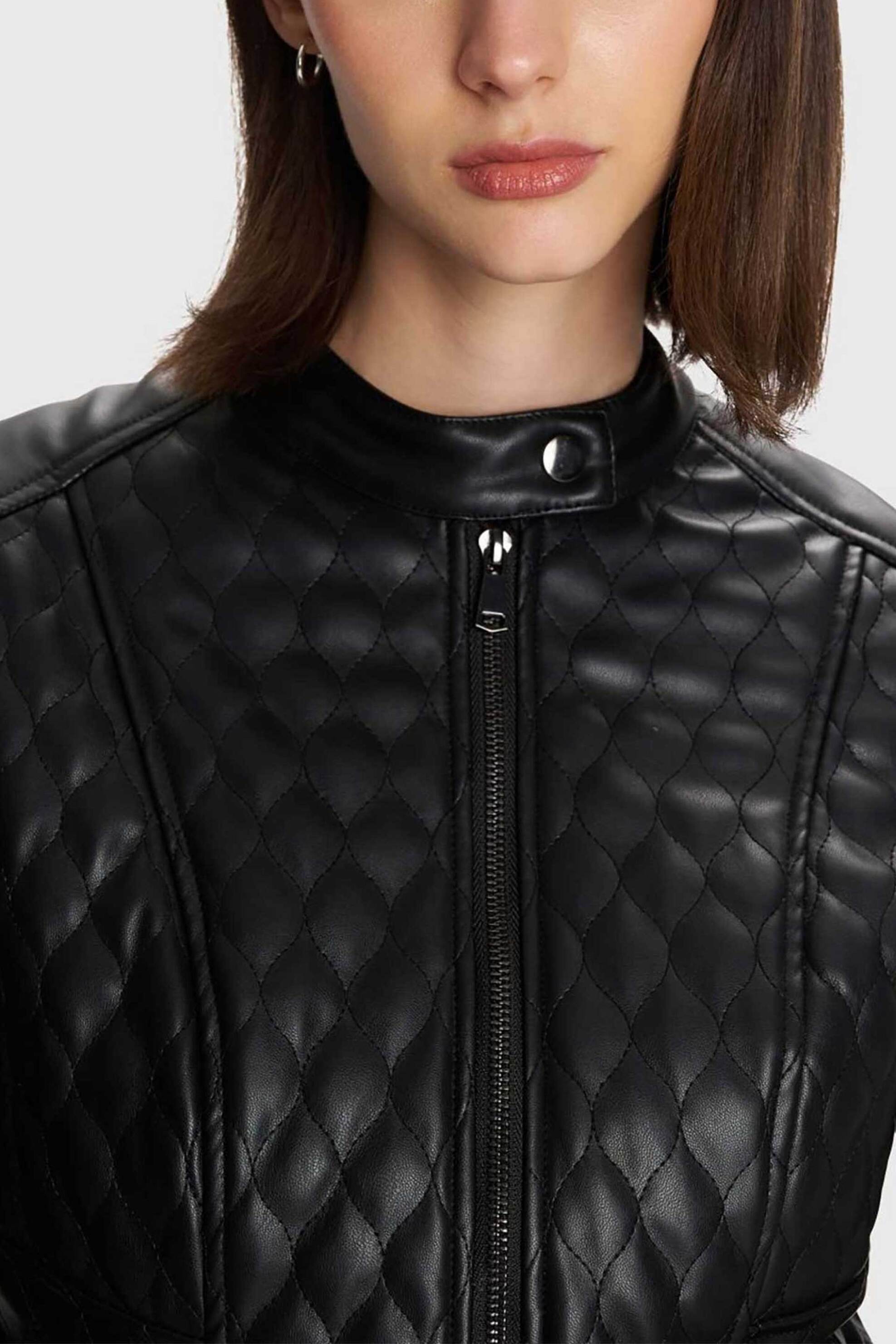 'ALE γυναικείο μπουφάν με καπιτονέ σχέδιο και faux δέρμα - 8921740 Μαύρο φωτογραφία