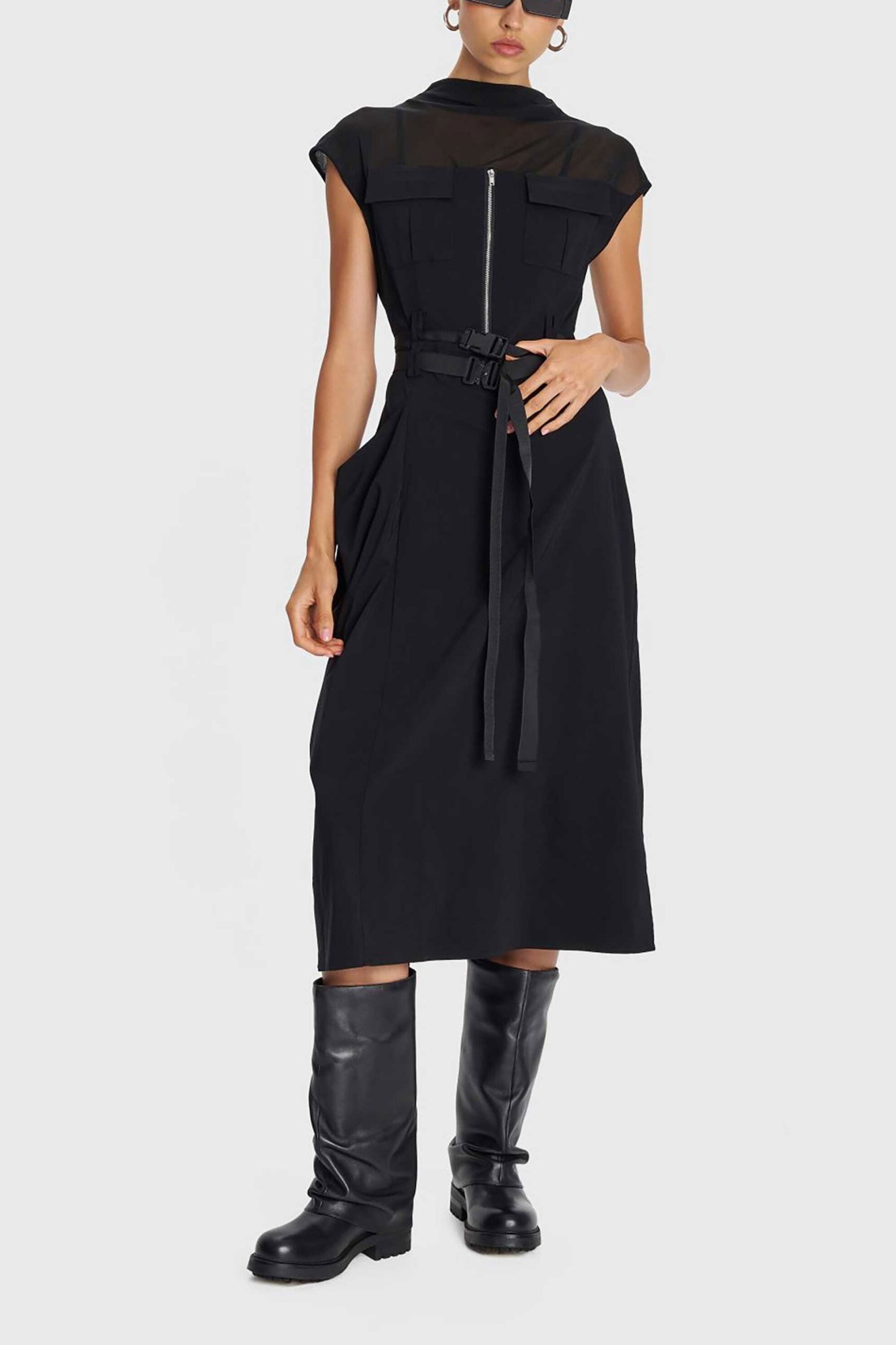 'ALE γυναικείο midi φόρεμα με διαφάνεια και ζώνη