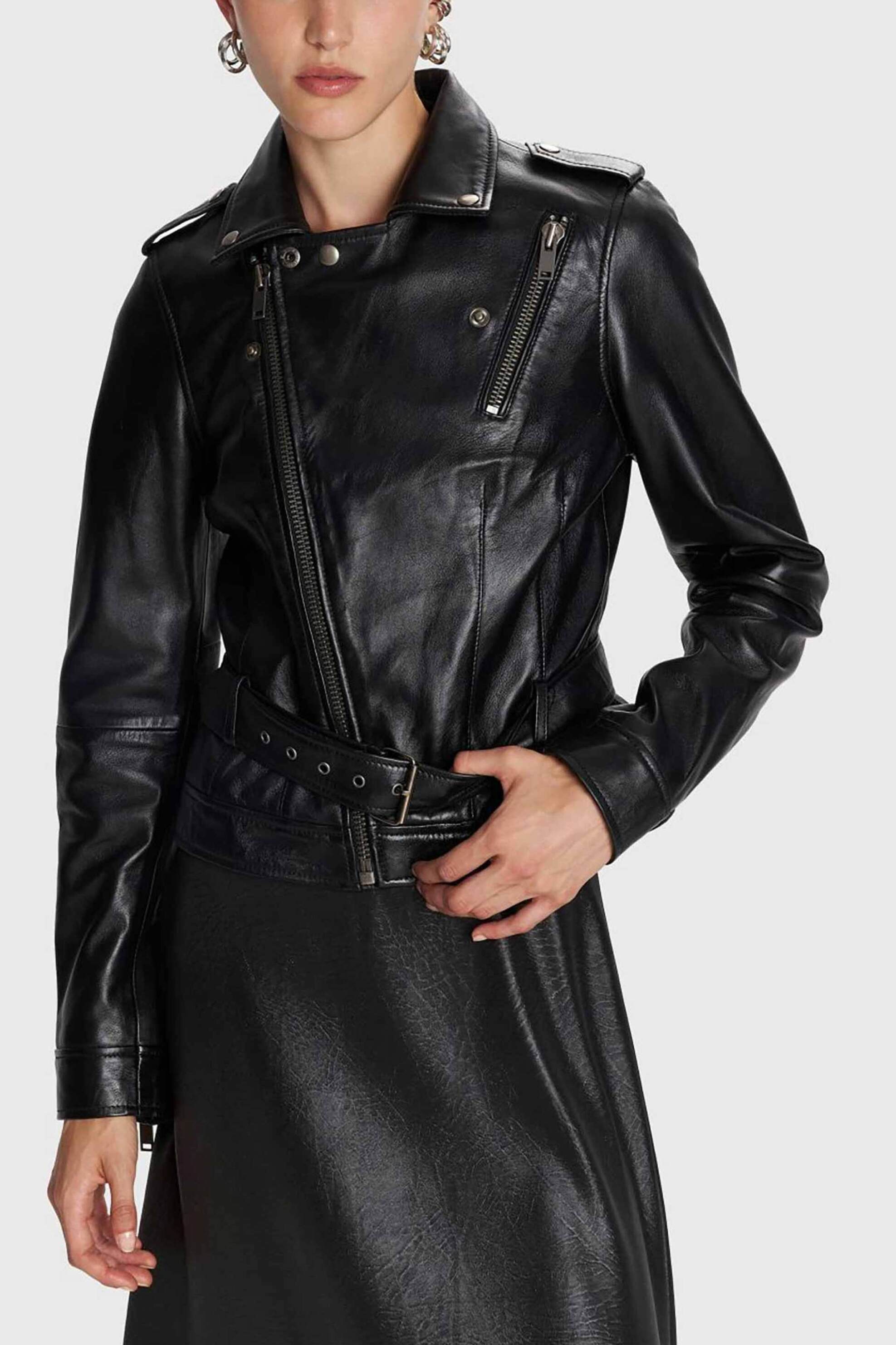 'ALE 'ALE γυναικείο δερμάτινo jacket με ζώνη - 8921659 Μαύρο