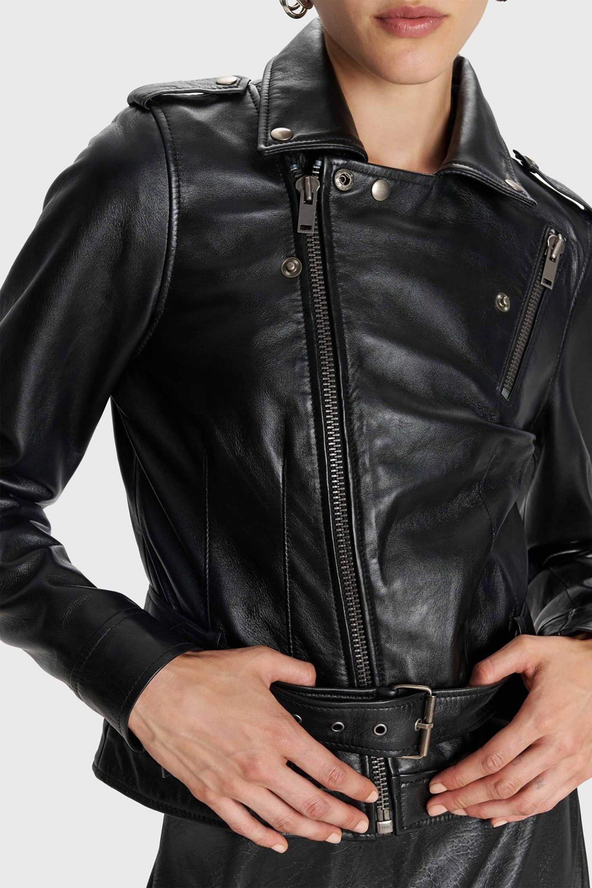 'ALE γυναικείο δερμάτινo jacket με ζώνη - 8921659 Μαύρο φωτογραφία