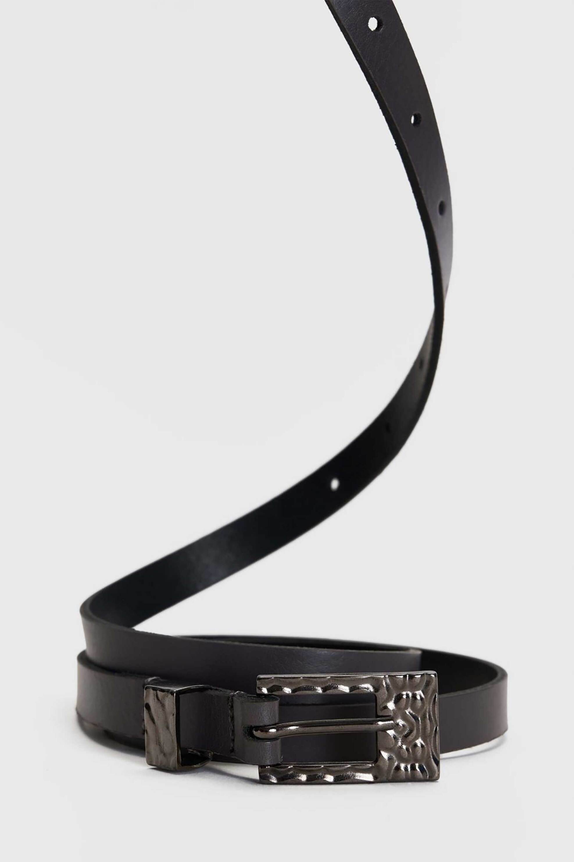 'ALE 'ALE γυναικεία λεπτή δερμάτινη ζώνη με αγκράφα - 8Z23346 Ανθρακί