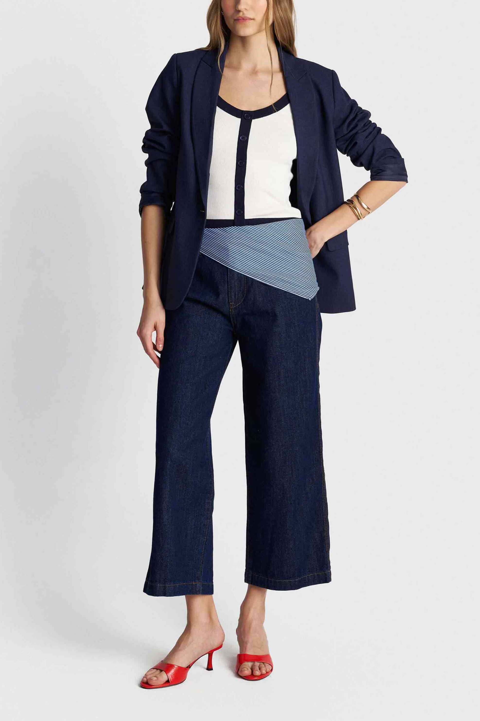 'ALE γυναικείο τζιν παντελόνι με φουλάρι Cropped - 8922972 Denim Blue Σκούρο