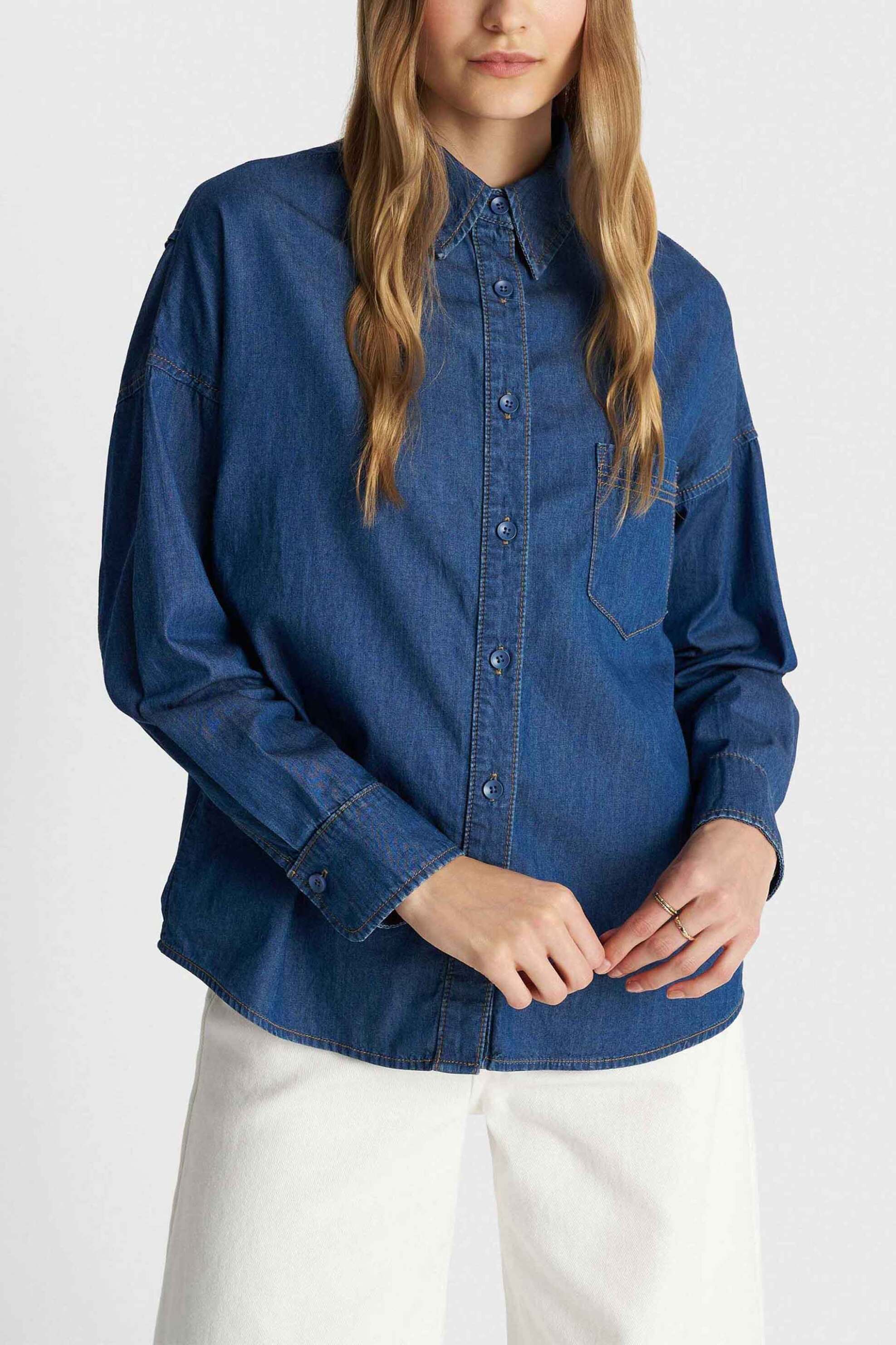 'ALE γυναικείο denim πουκάμισο με τσέπη - 8923176 Denim Blue Σκούρο