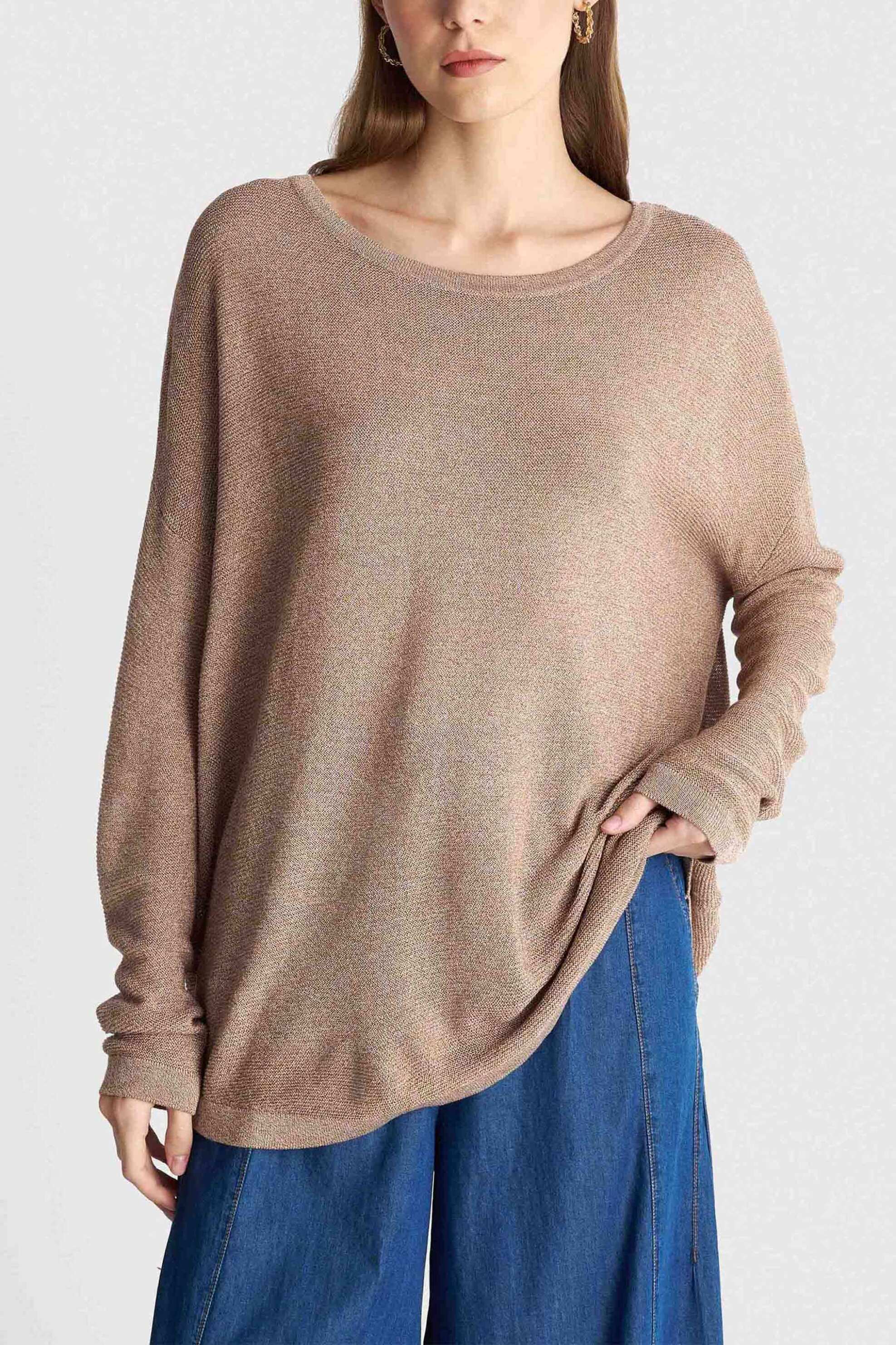 'ALE γυναικεία πλεκτή μπλούζα Oversized - 8P23386 Μπεζ