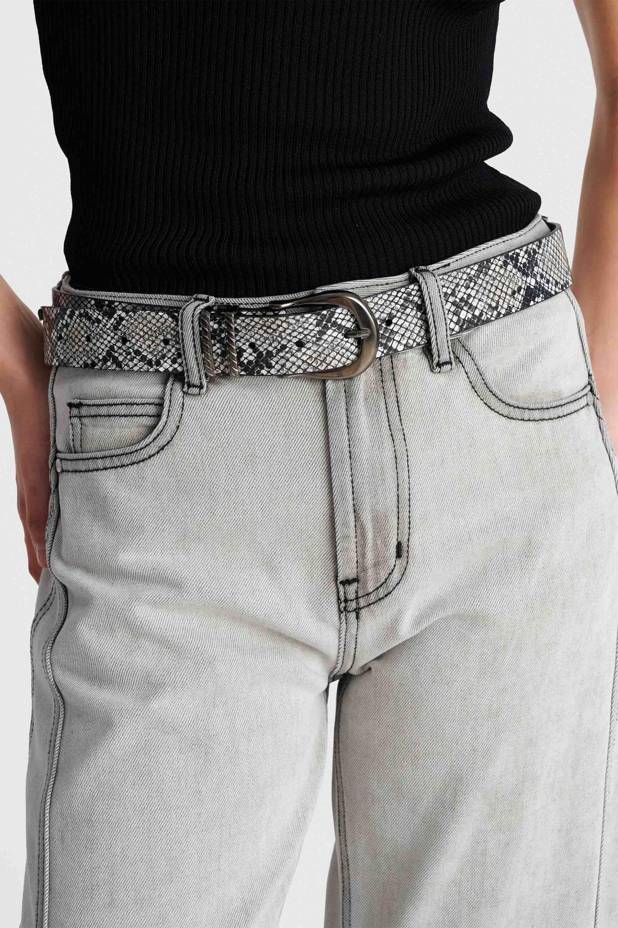 'ALE γυναικεία δερμάτινη ζώνη με animal print - 8Z23695 Ασπρόμαυρο