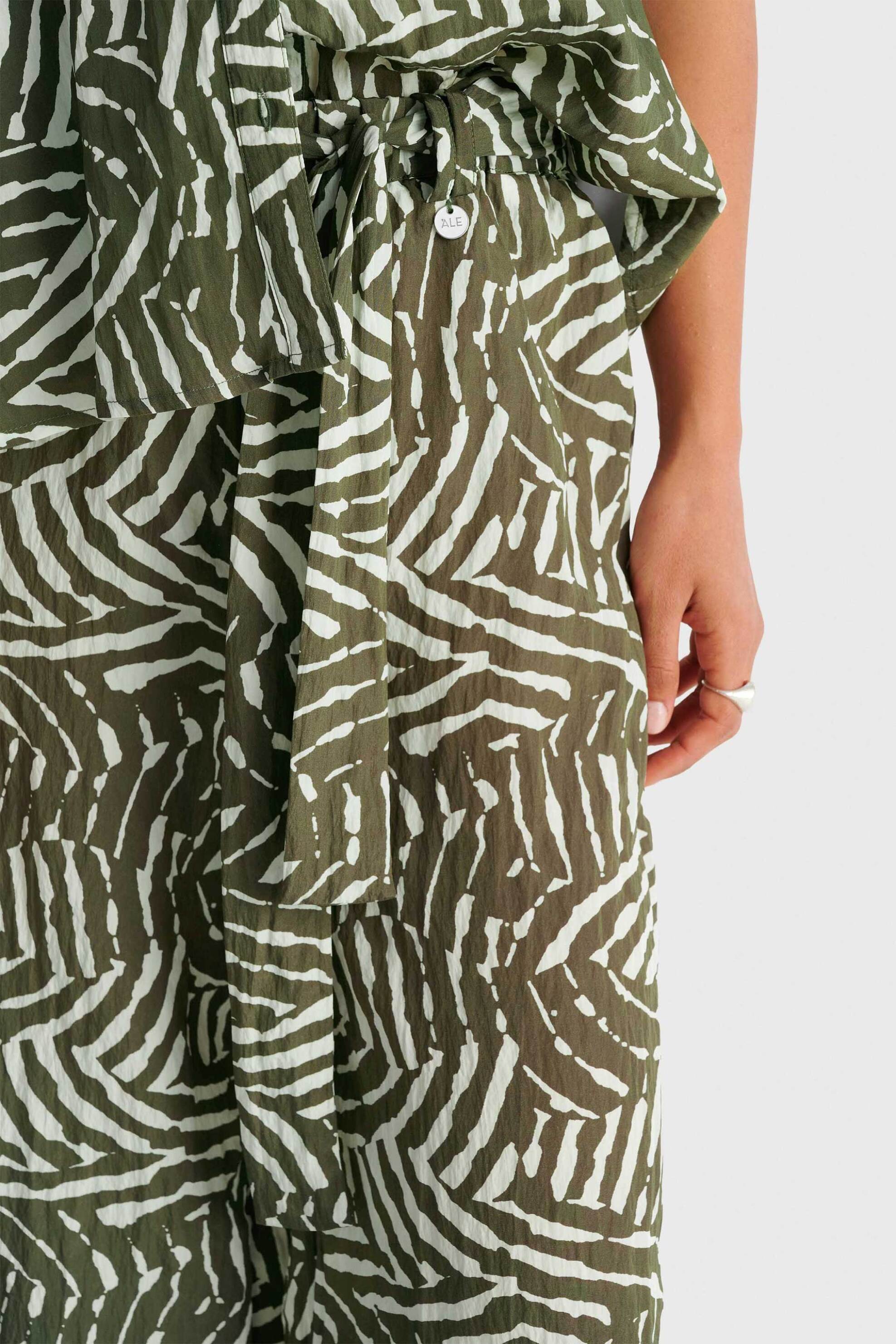 'ALE γυναικεία παντελόνα με geometrical print και ζώνη - 8923064 Χακί