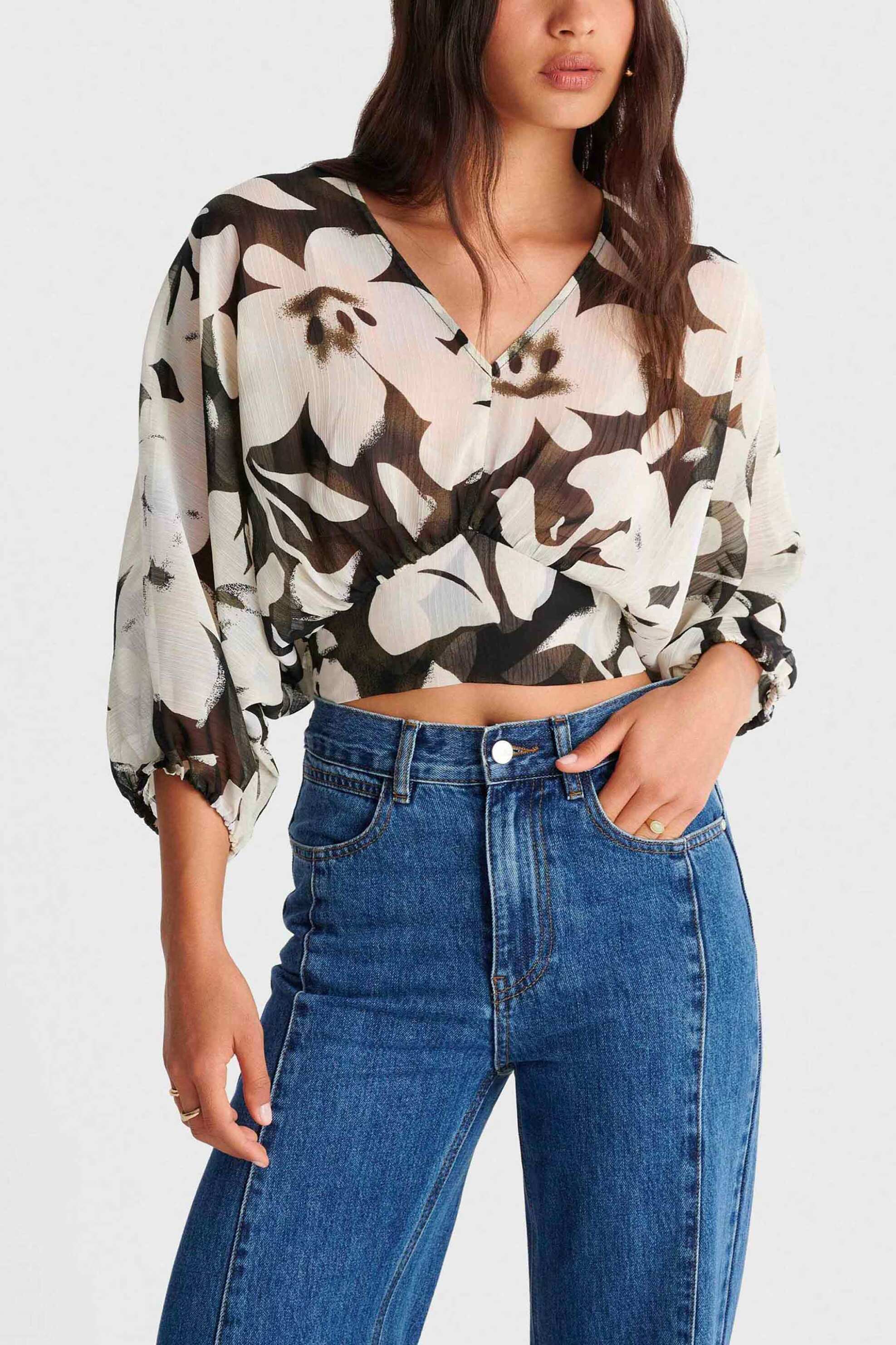 'ALE γυναικείo τοπ με floral print - 8923049 Καφέ