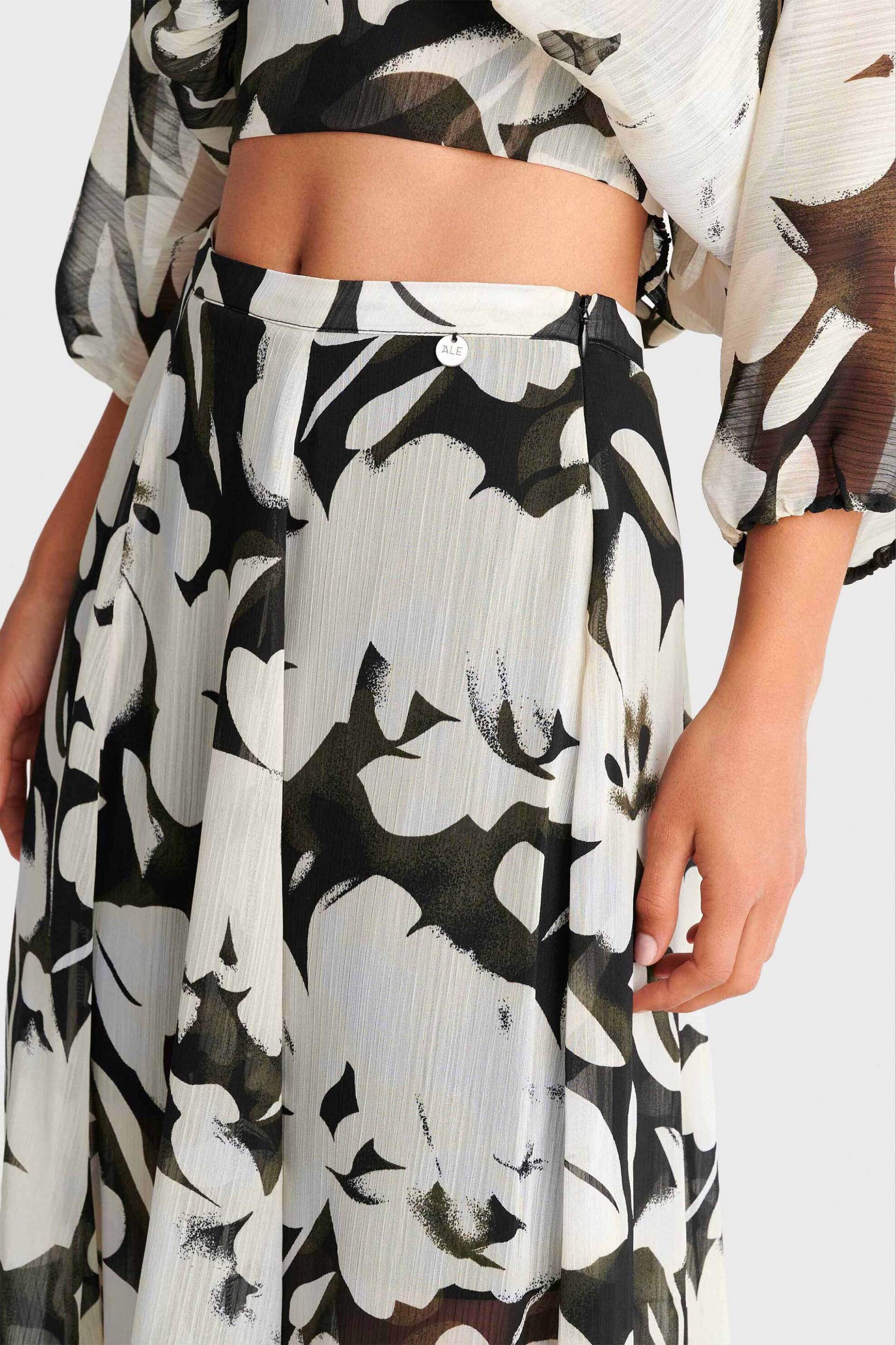 'ALE γυναικεία maxi φούστα με floral print και διαφάνεια - 8923050 Ασπρόμαυρο