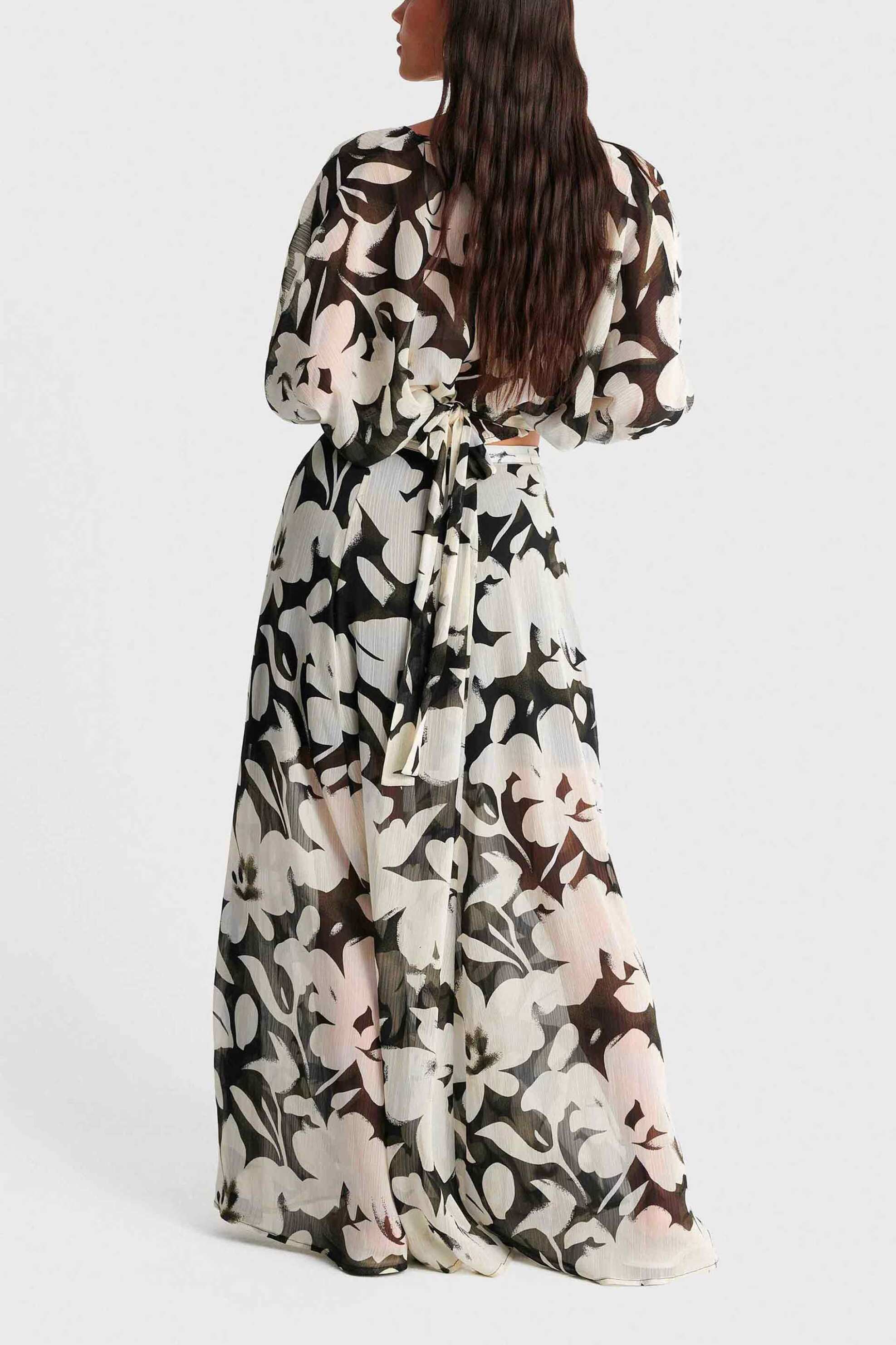Ale Γυναικεία Maxi Φούστα με Floral Print Και Διαφάνεια - 8923050 Ασπρόμαυρο