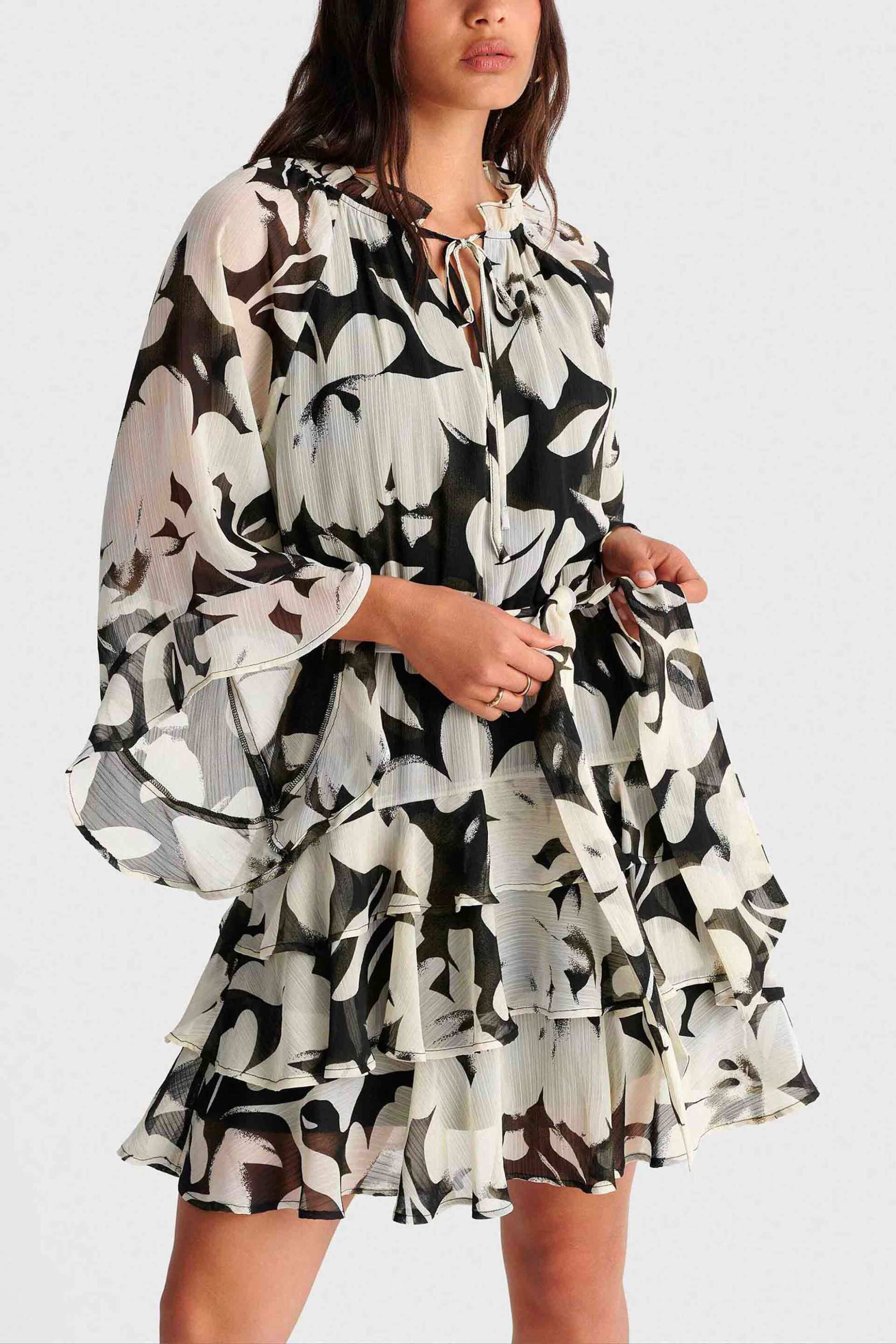 'ALE γυναικείο mini φόρεμα με floral print - 8923051 Ασπρόμαυρο