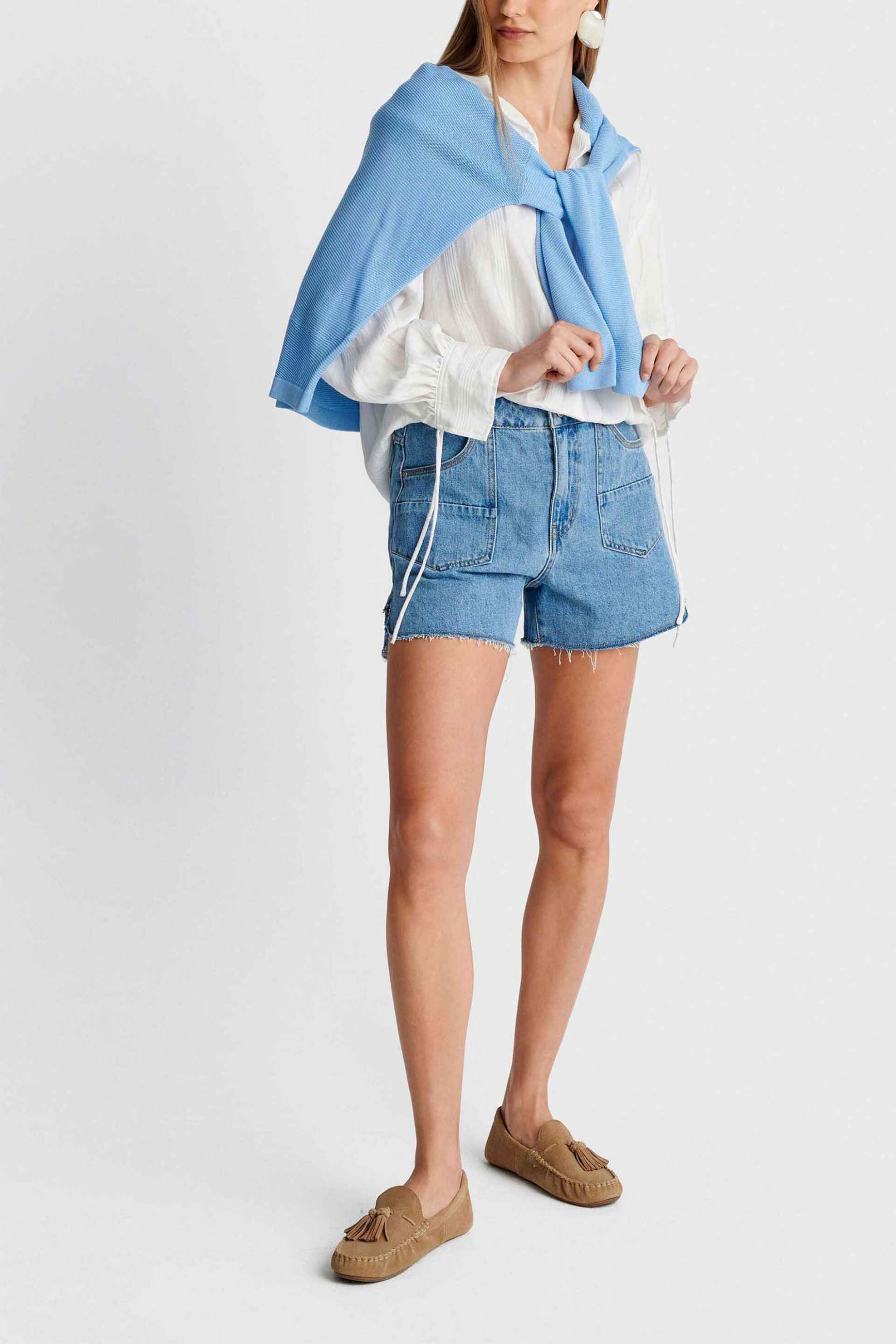 'ALE γυναικείο denim σορτς με σχεδιαστικές τσέπες - 8922980 Denim Blue