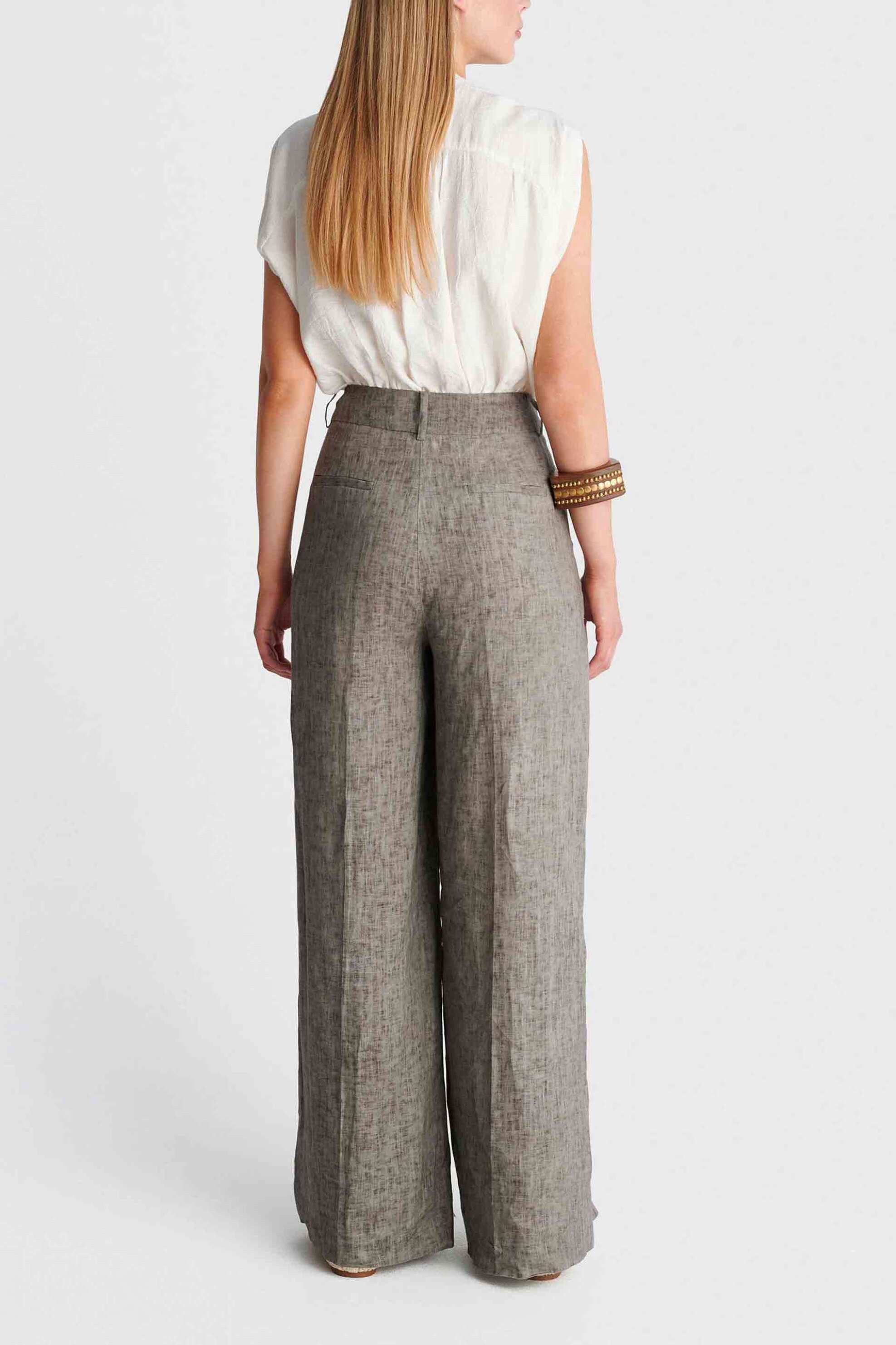 'ALE 'ALE γυναικείο λινό παντελόνι Wide Leg - 8923189 Ανθρακί - 3