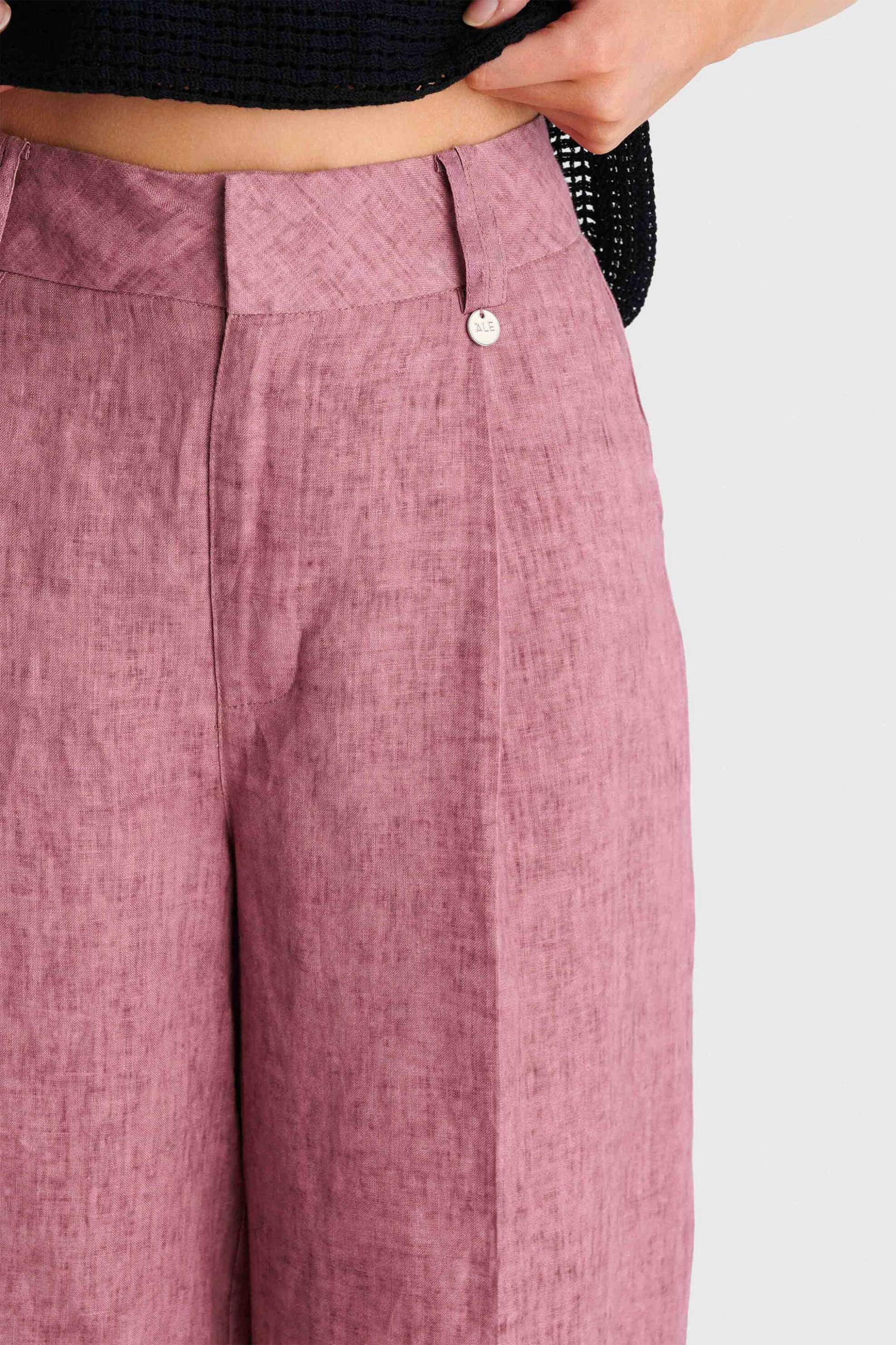 'ALE 'ALE γυναικείο λινό παντελόνι Wide Leg - 8923189 Κόκκινο - 2