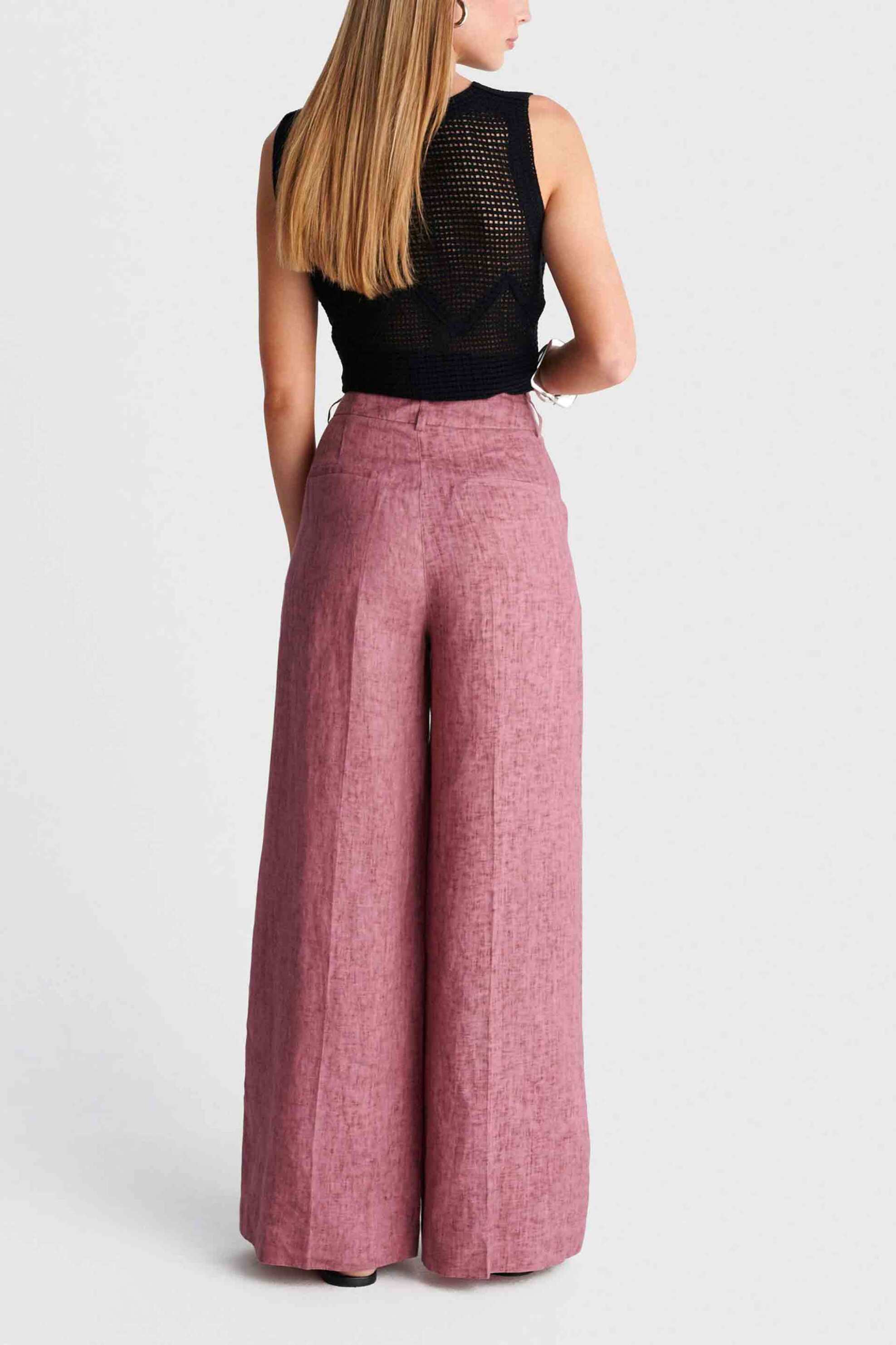 'ALE 'ALE γυναικείο λινό παντελόνι Wide Leg - 8923189 Κόκκινο - 3