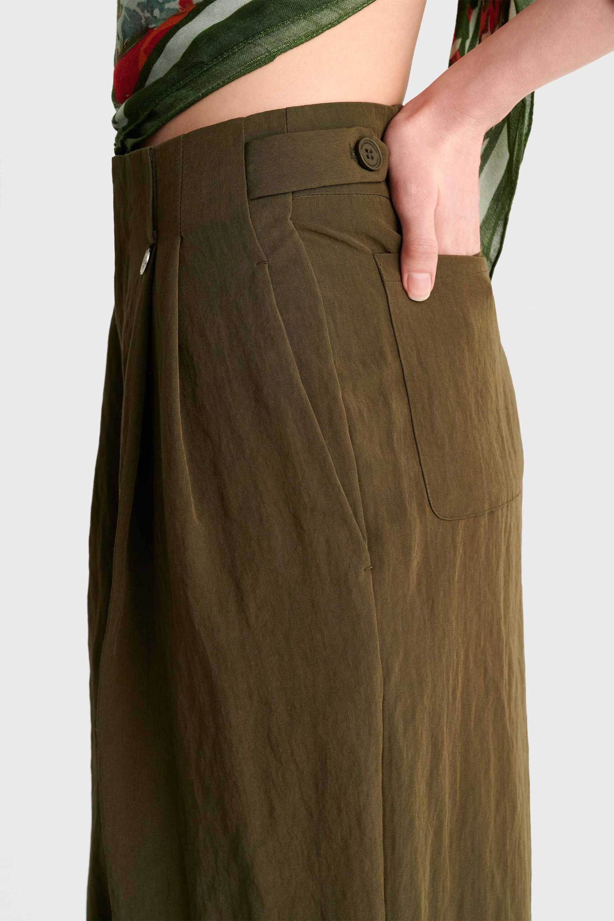 'ALE γυναικείο παντελόνι με πιέτες Wide Leg - 8923060 Χακί