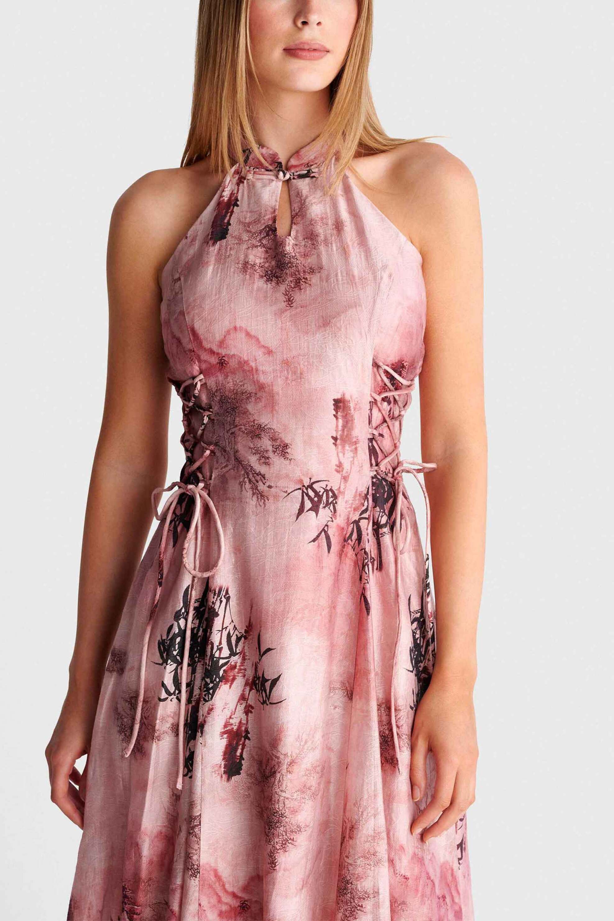 'ALE γυναικείο midi αμάνικο φόρεμα με floral print - 8923195 Ροζ