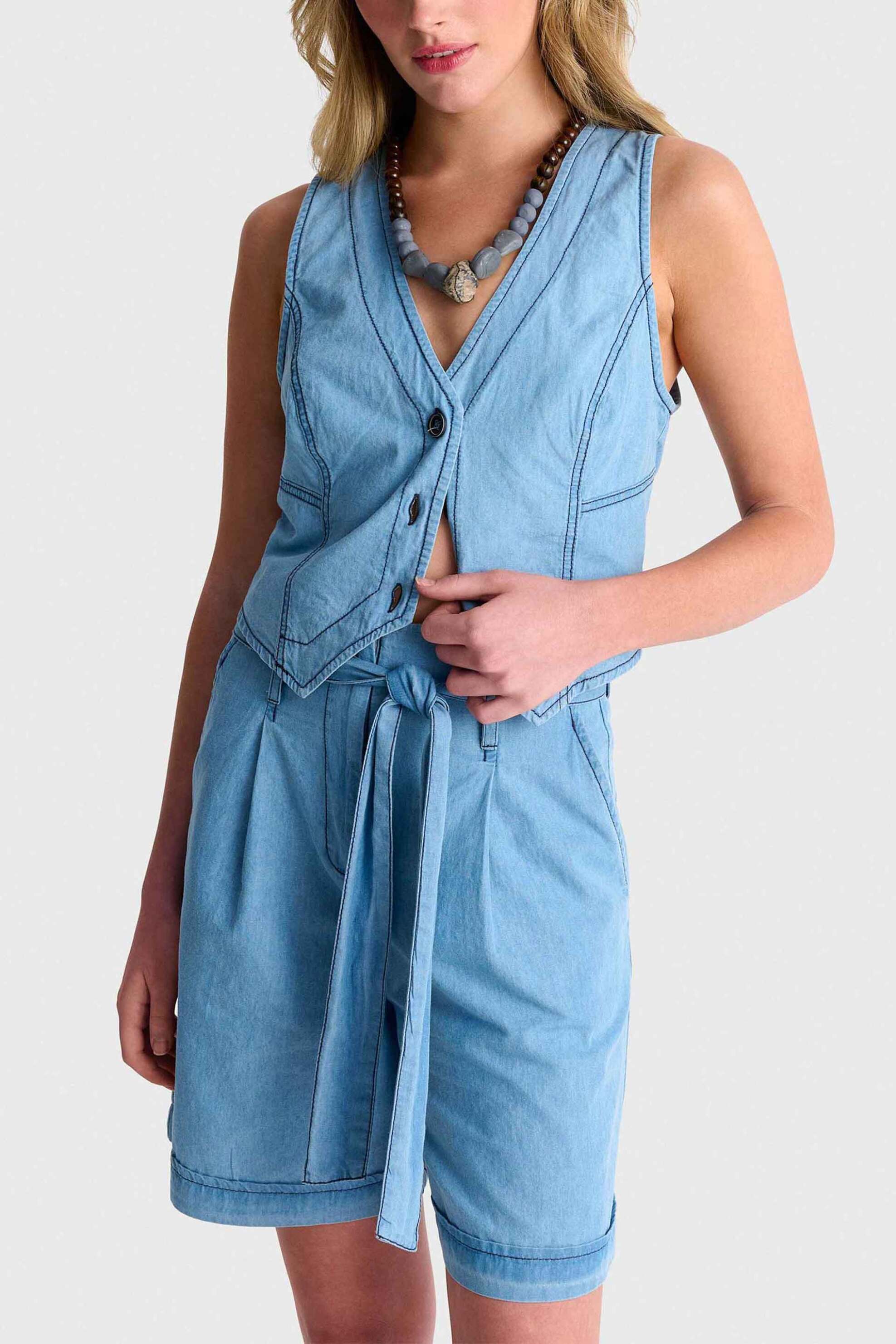 'ALE γυναικείο denim γιλέκο με ραφές - 81253458 Denim Blue