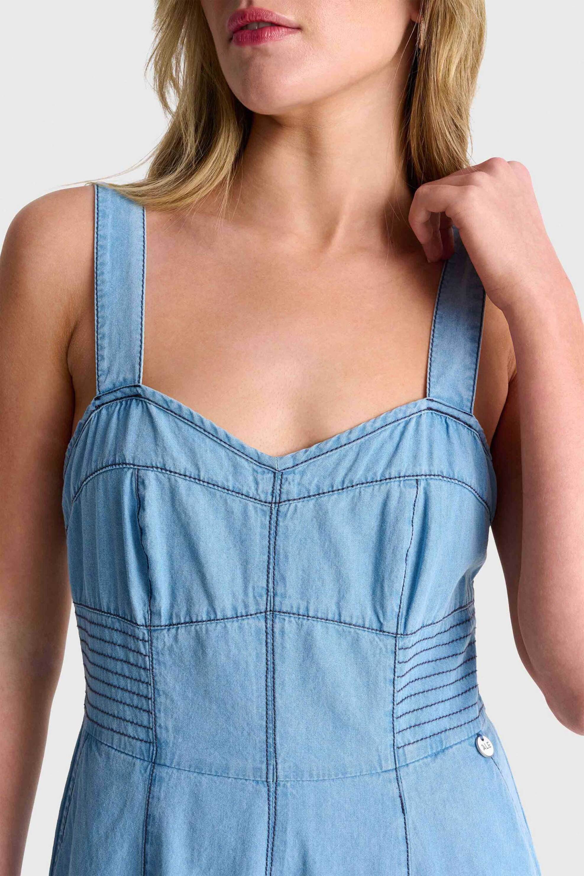 'ALE γυναικείο midi φόρεμα αμάνικο με denim όψη - 81253781 Denim Blue